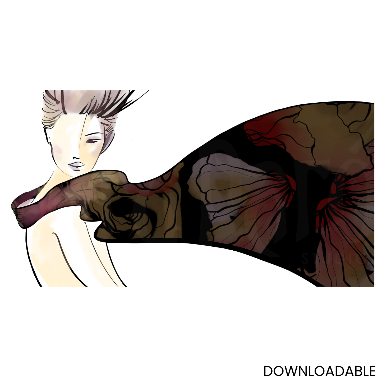 Modern Abstract Scarf Woman PNG Sublimation Digital Wall Art