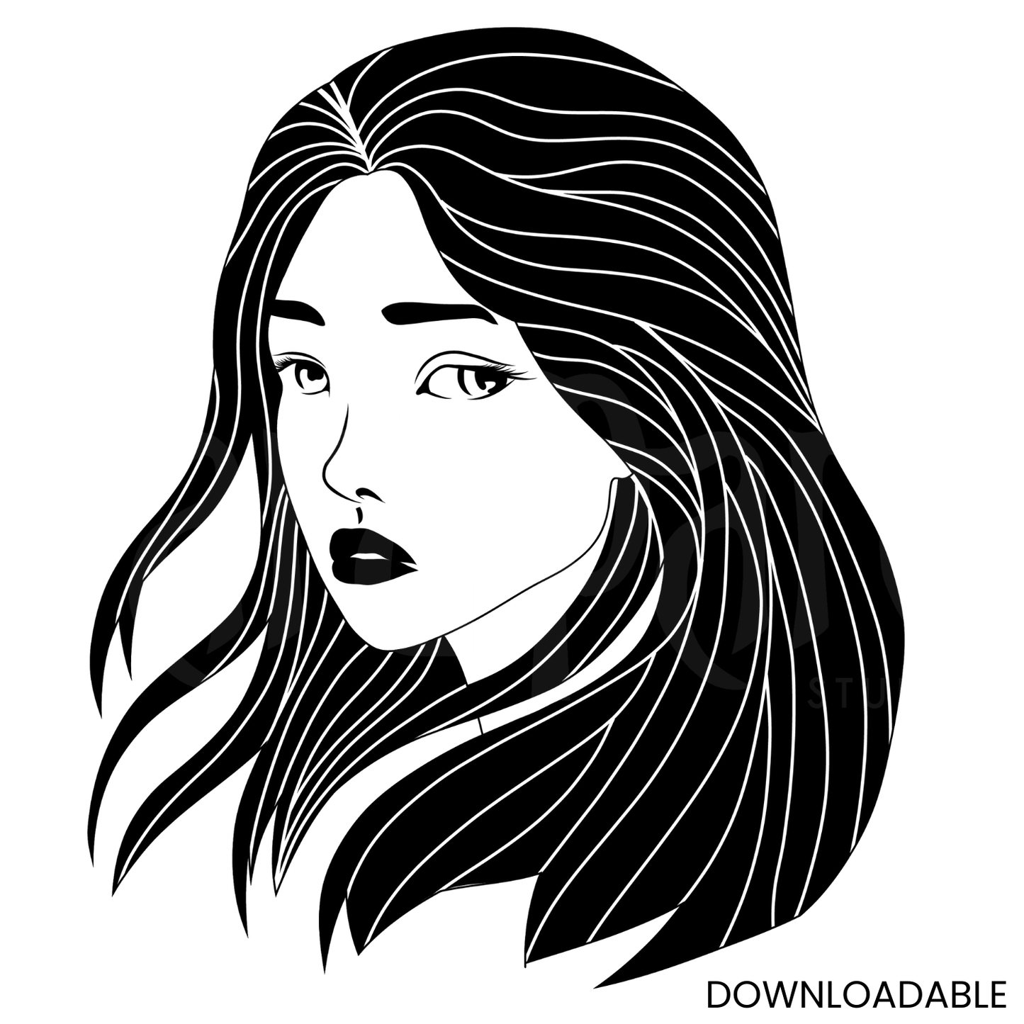 Female Quarter Profile Asian Woman PNG Sublimation Digital Wall Art