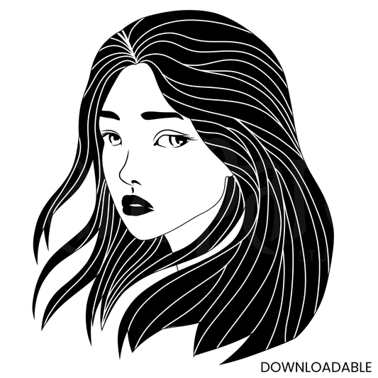 Female Quarter Profile Asian Woman PNG Sublimation Digital Wall Art