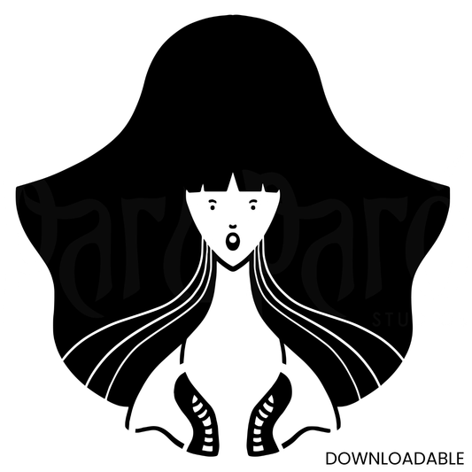 Curly Hair Beautiful Lady Silhouette Gothic PNG Sublimation Digital Wall Art