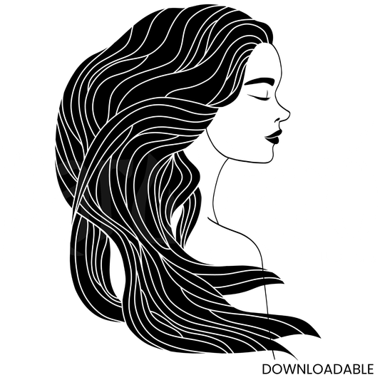 Curly Hair Side Face Woman Silhouette PNG Sublimation Wall Art
