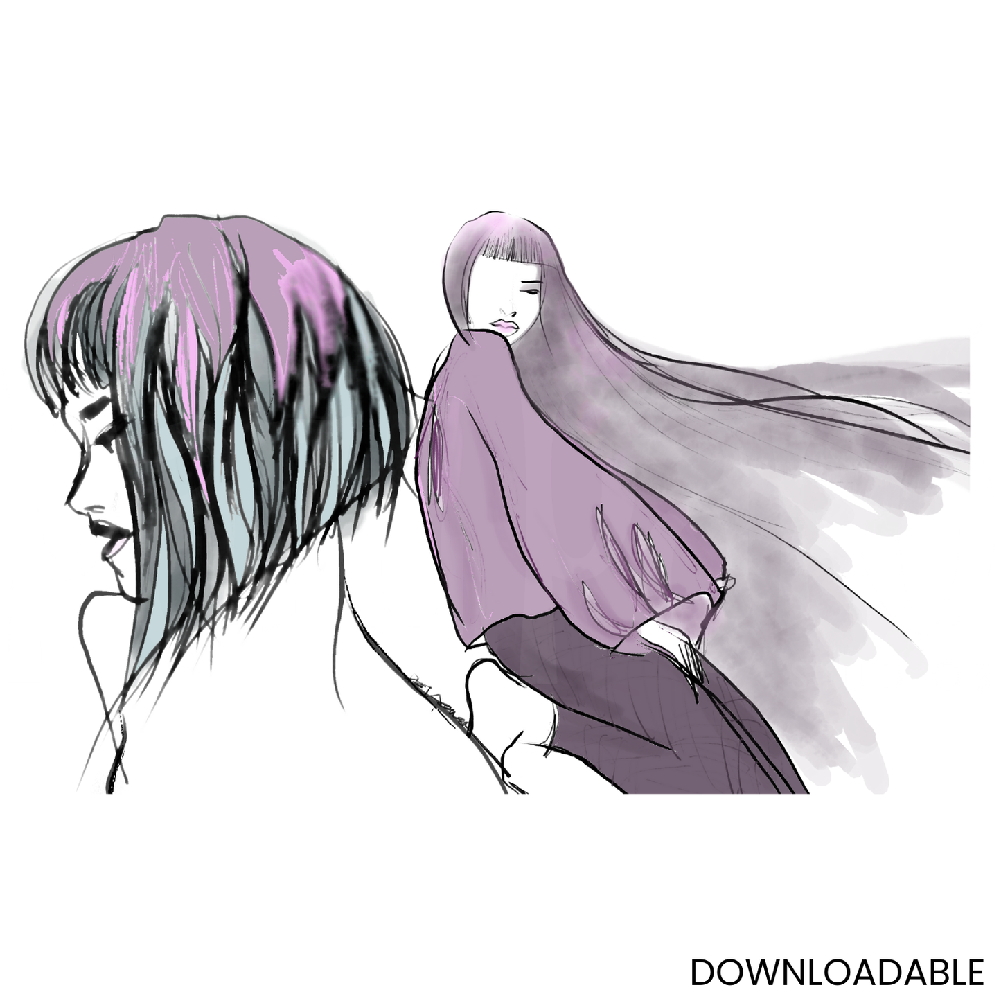 Two Face Purple Woman PNG Sublimation Wall Art