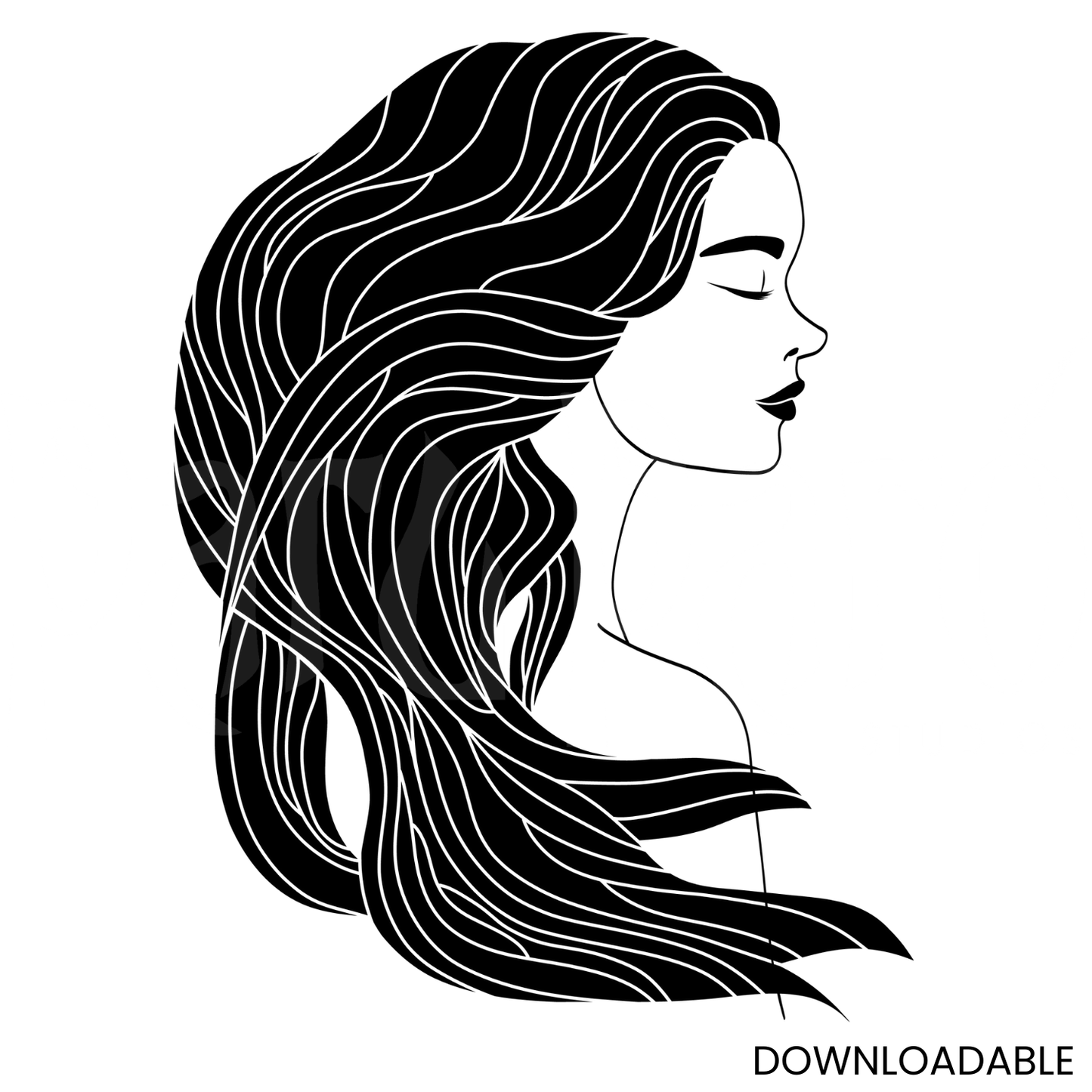 Side Face Abstract Beautiful Asian Woman PNG Sublimation Digital Wall Art