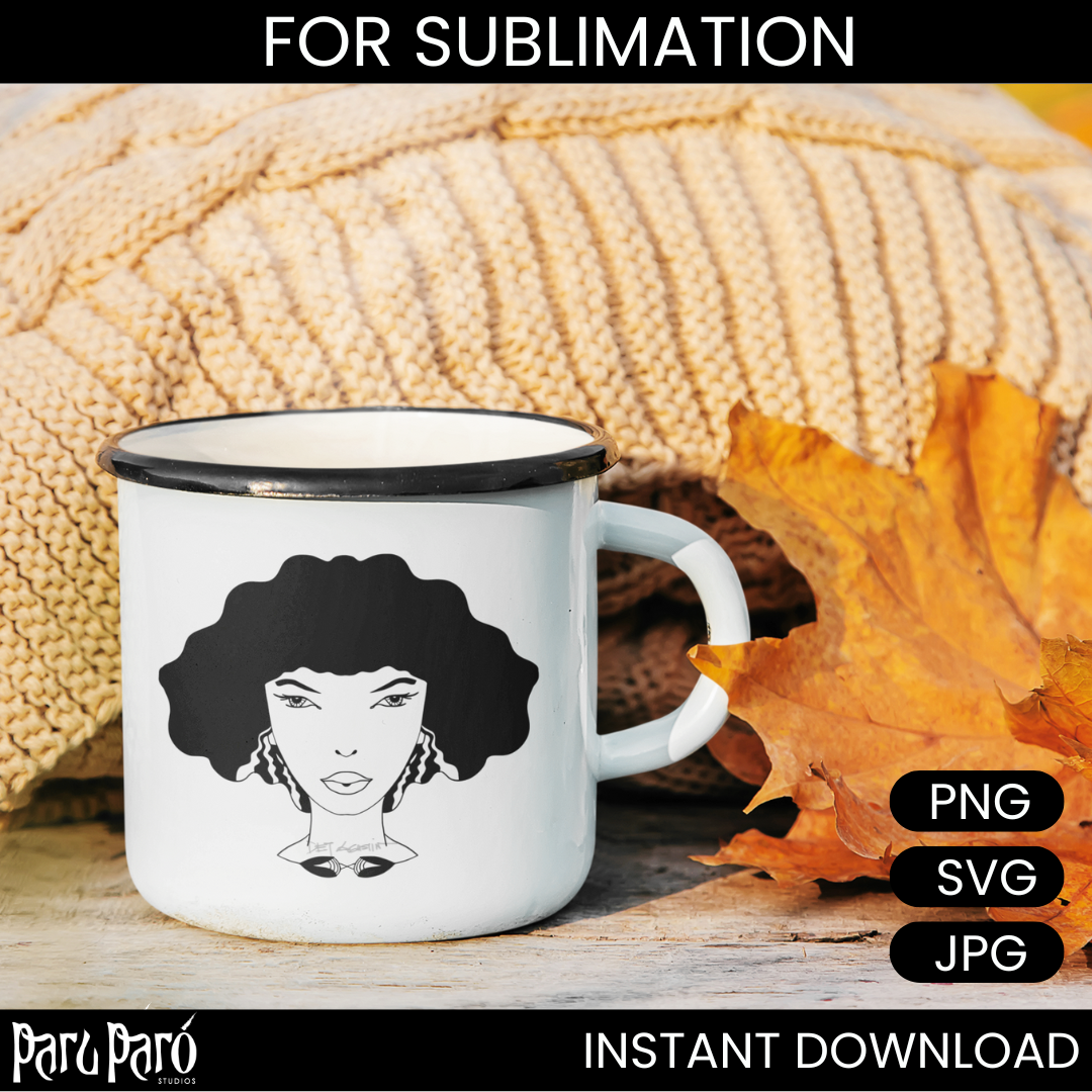 Black Diva Afro Cricut  Hair Silhouette PNG Sumblimation Digital Wall Art