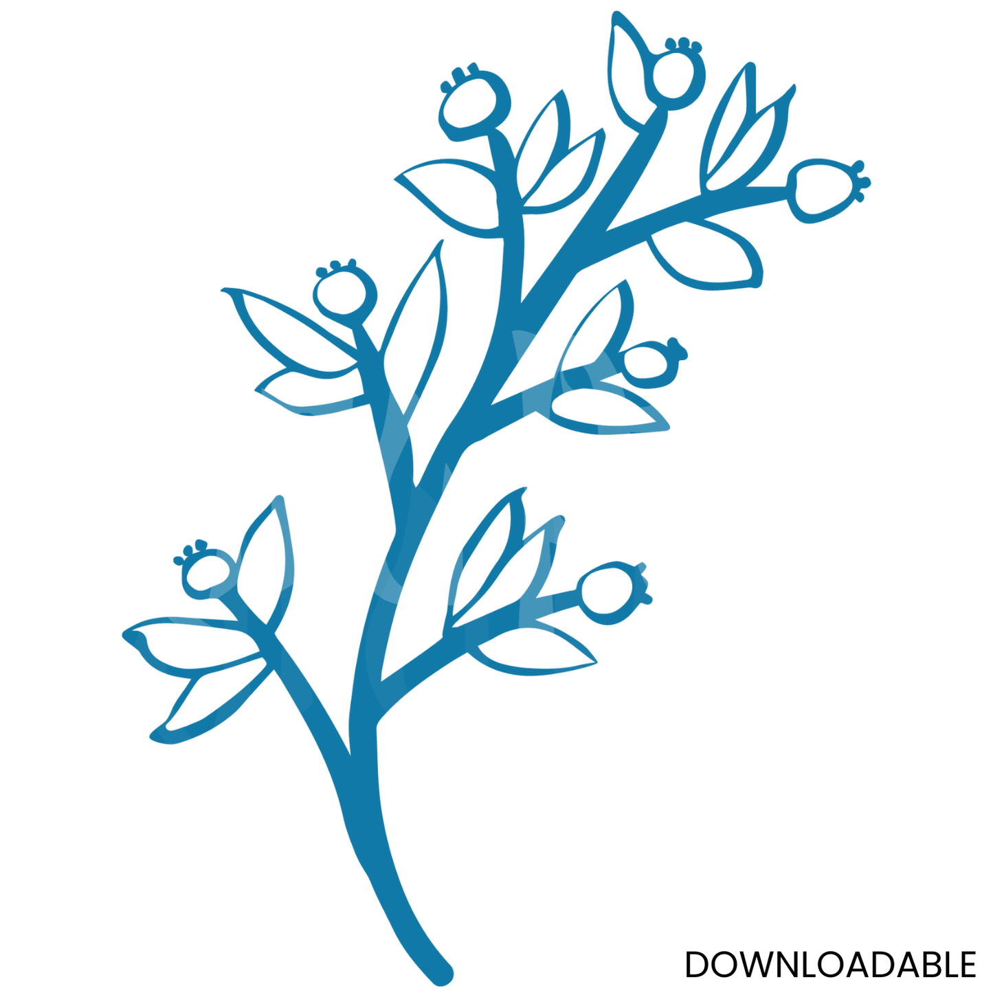 Branch Flower Buds Blue – Elegant Floral SVG Cut File
