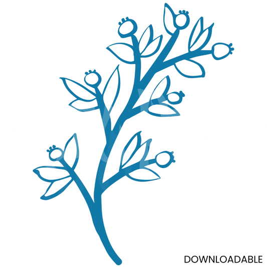 Branch Flower Buds Blue – Elegant Floral SVG Cut File