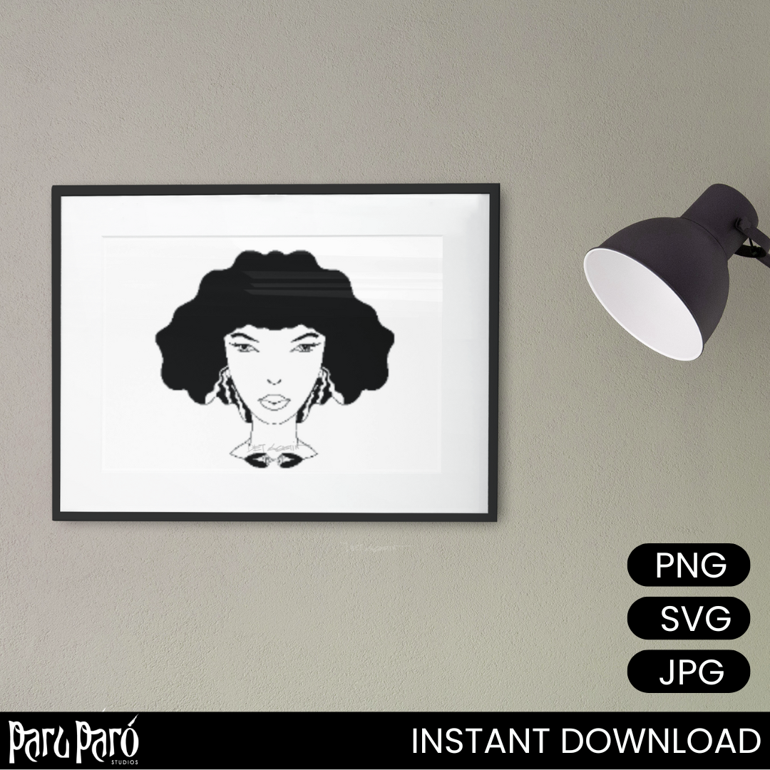Black Diva Afro Cricut  Hair Silhouette PNG Sumblimation Digital Wall Art