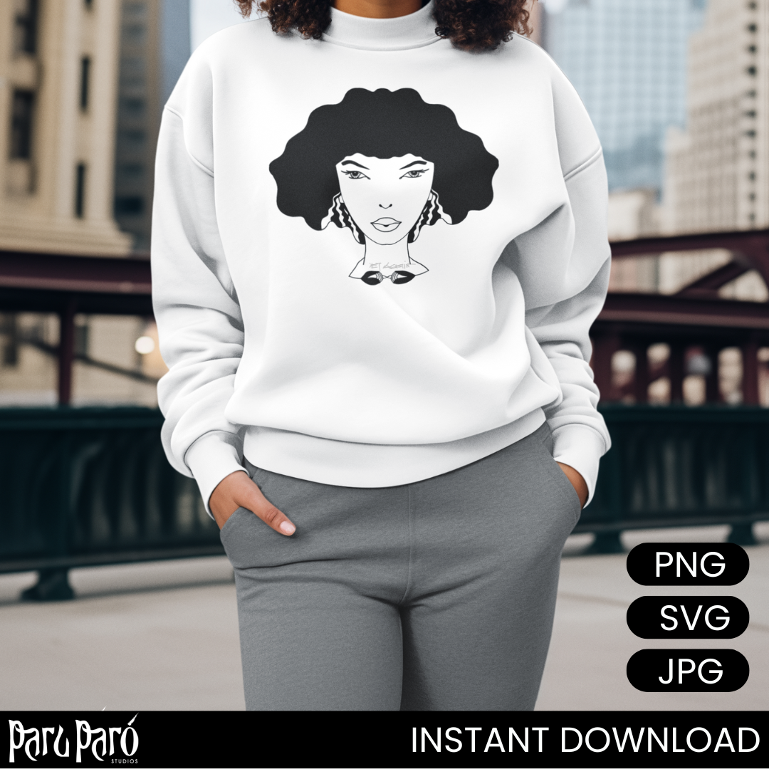 Black Diva Afro Cricut  Hair Silhouette PNG Sumblimation Digital Wall Art