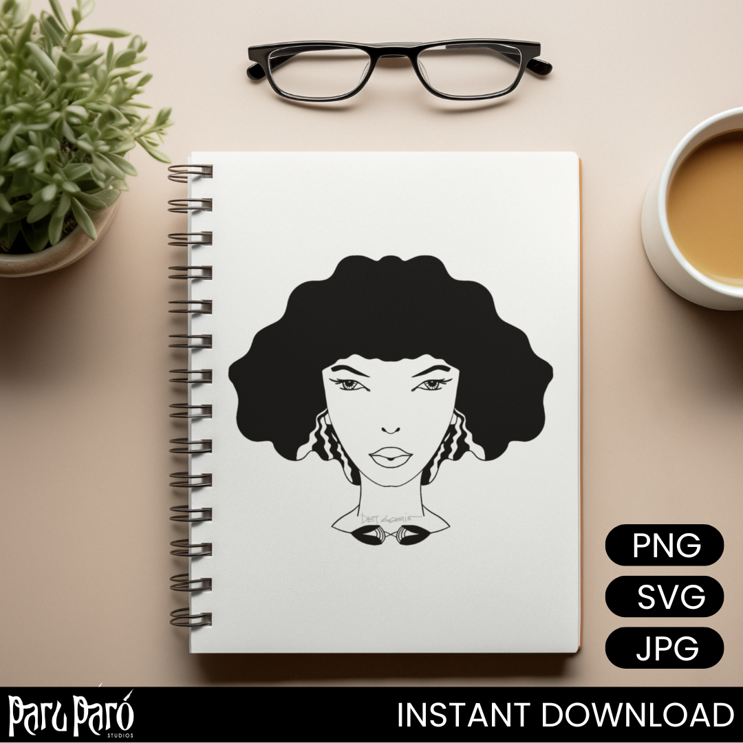 Black Diva Afro Cricut  Hair Silhouette PNG Sumblimation Digital Wall Art