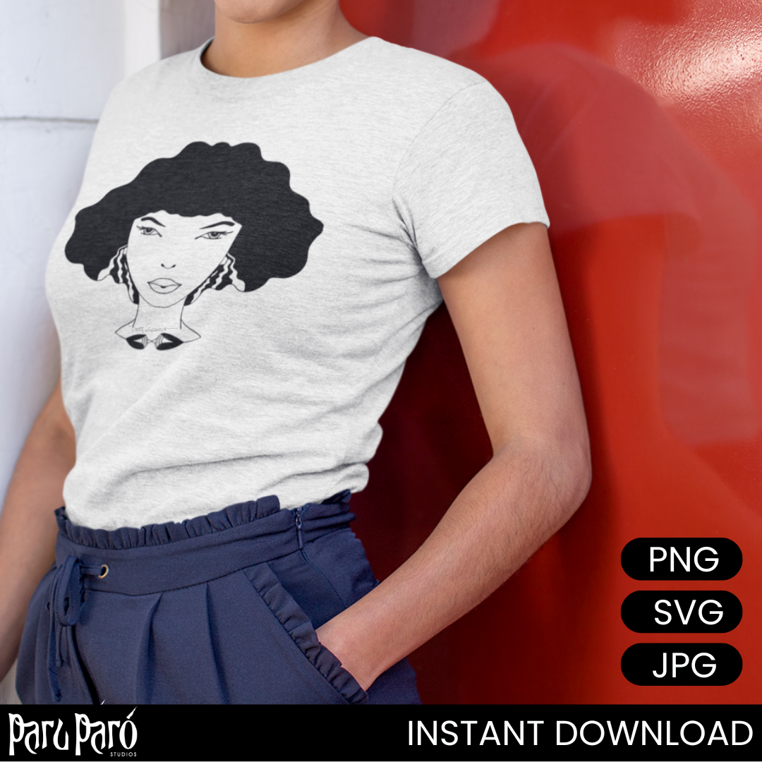 Black Diva Afro Cricut  Hair Silhouette PNG Sumblimation Digital Wall Art