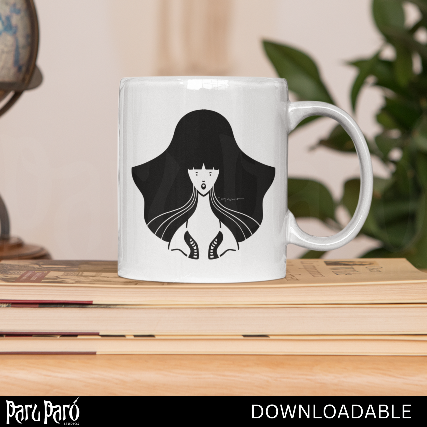 Curly Hair Beautiful Lady Silhouette Gothic PNG Sublimation Digital Wall Art