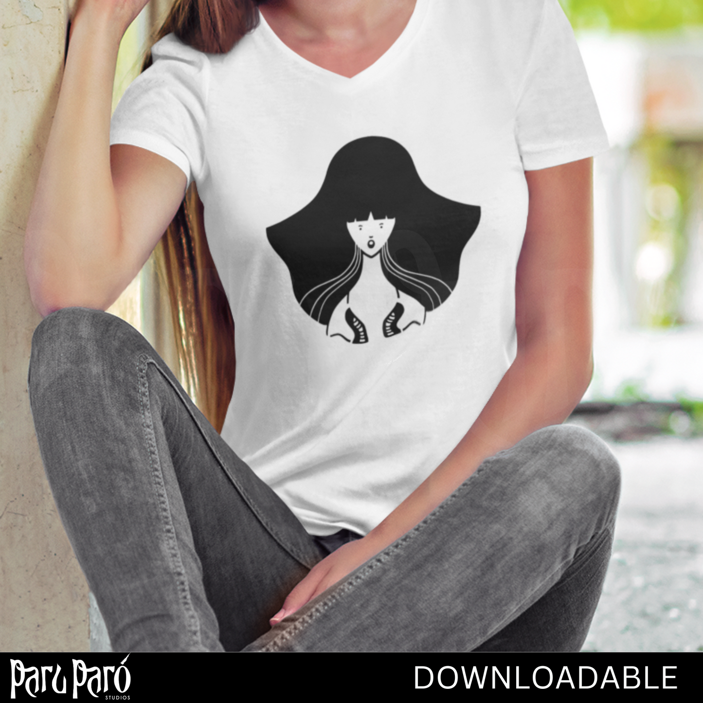 Curly Hair Beautiful Lady Silhouette Gothic PNG Sublimation Digital Wall Art