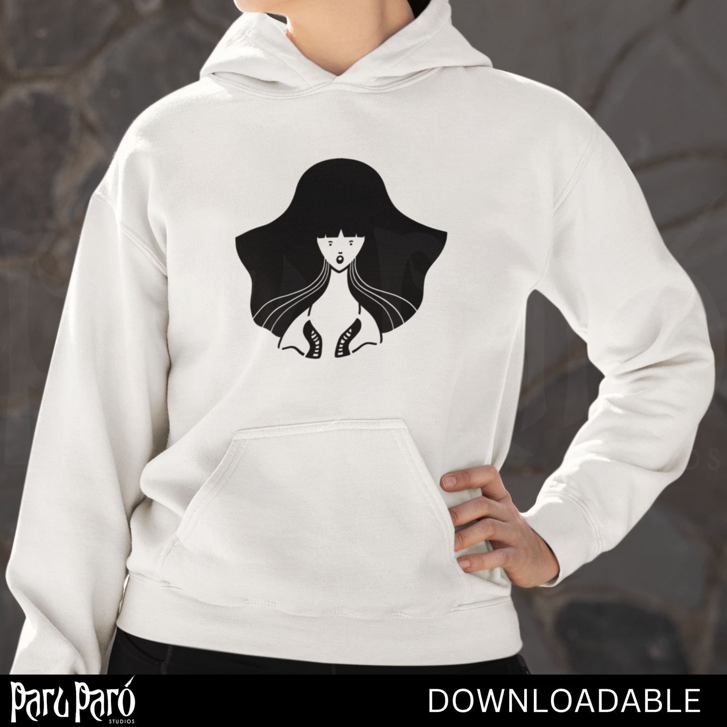 Curly Hair Beautiful Lady Silhouette Gothic PNG Sublimation Digital Wall Art