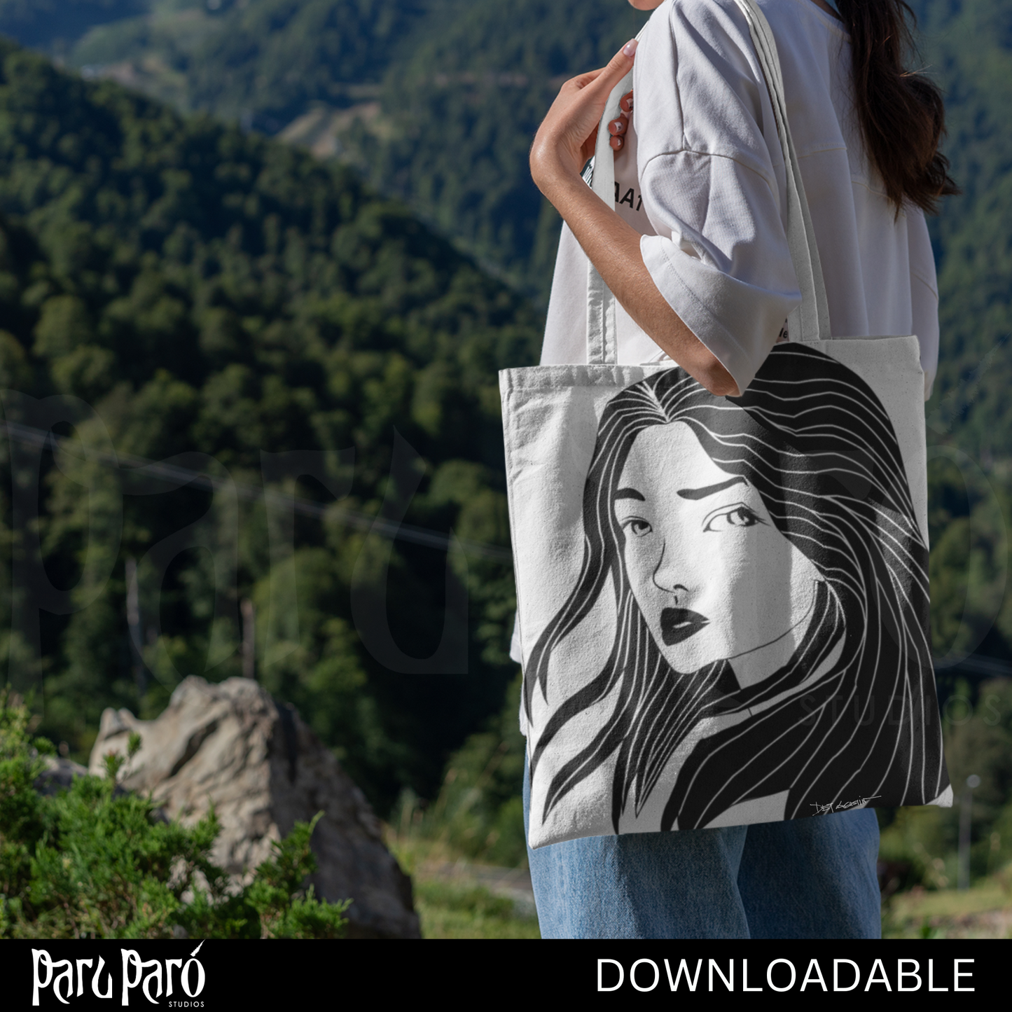 Female Quarter Profile Asian Woman PNG Sublimation Digital Wall Art