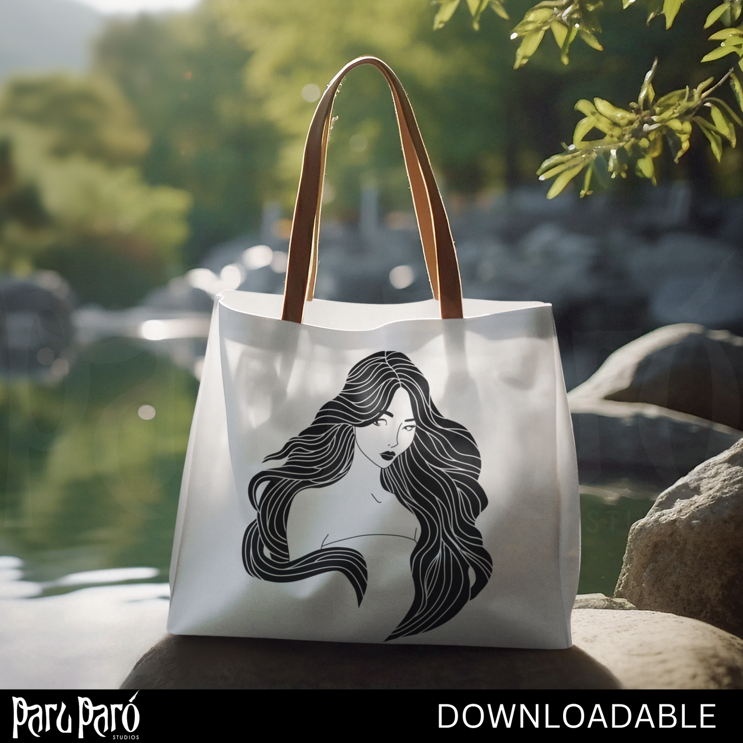 Long Flowy Hair Asian Beautiful Woman PNG Sublimation Digital Wall Art