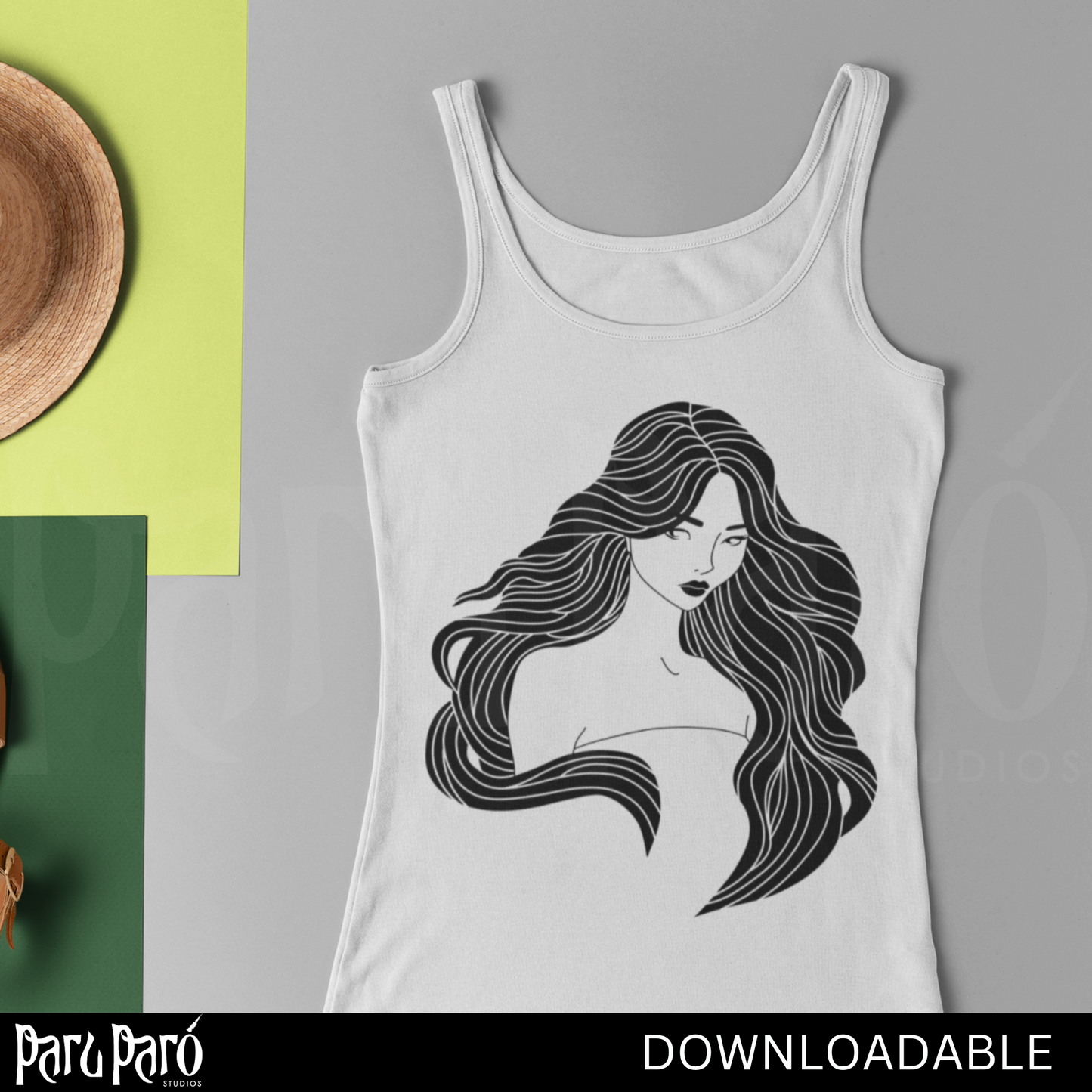 Long Flowy Hair Asian Beautiful Woman PNG Sublimation Digital Wall Art