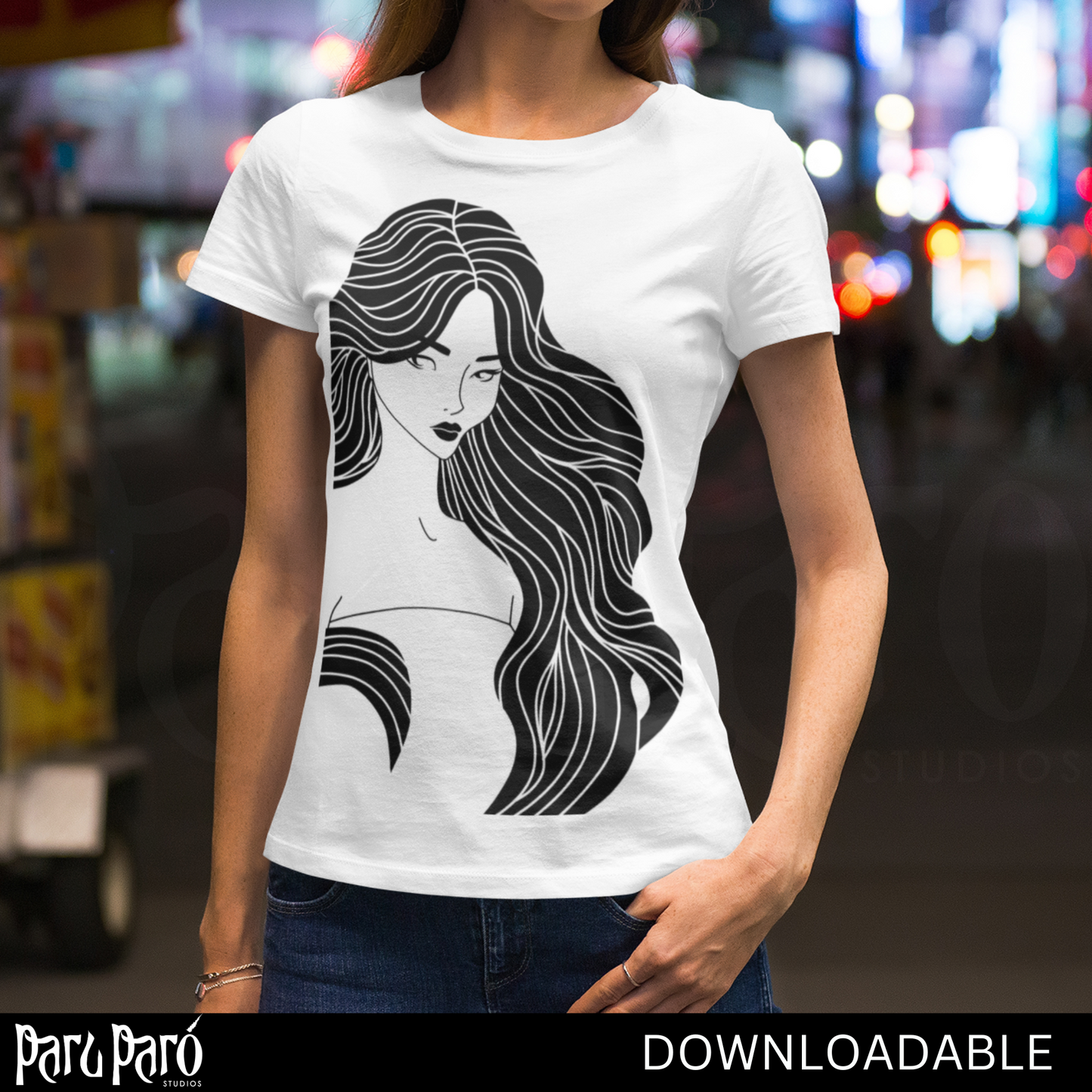 Long Flowy Hair Asian Beautiful Woman PNG Sublimation Digital Wall Art