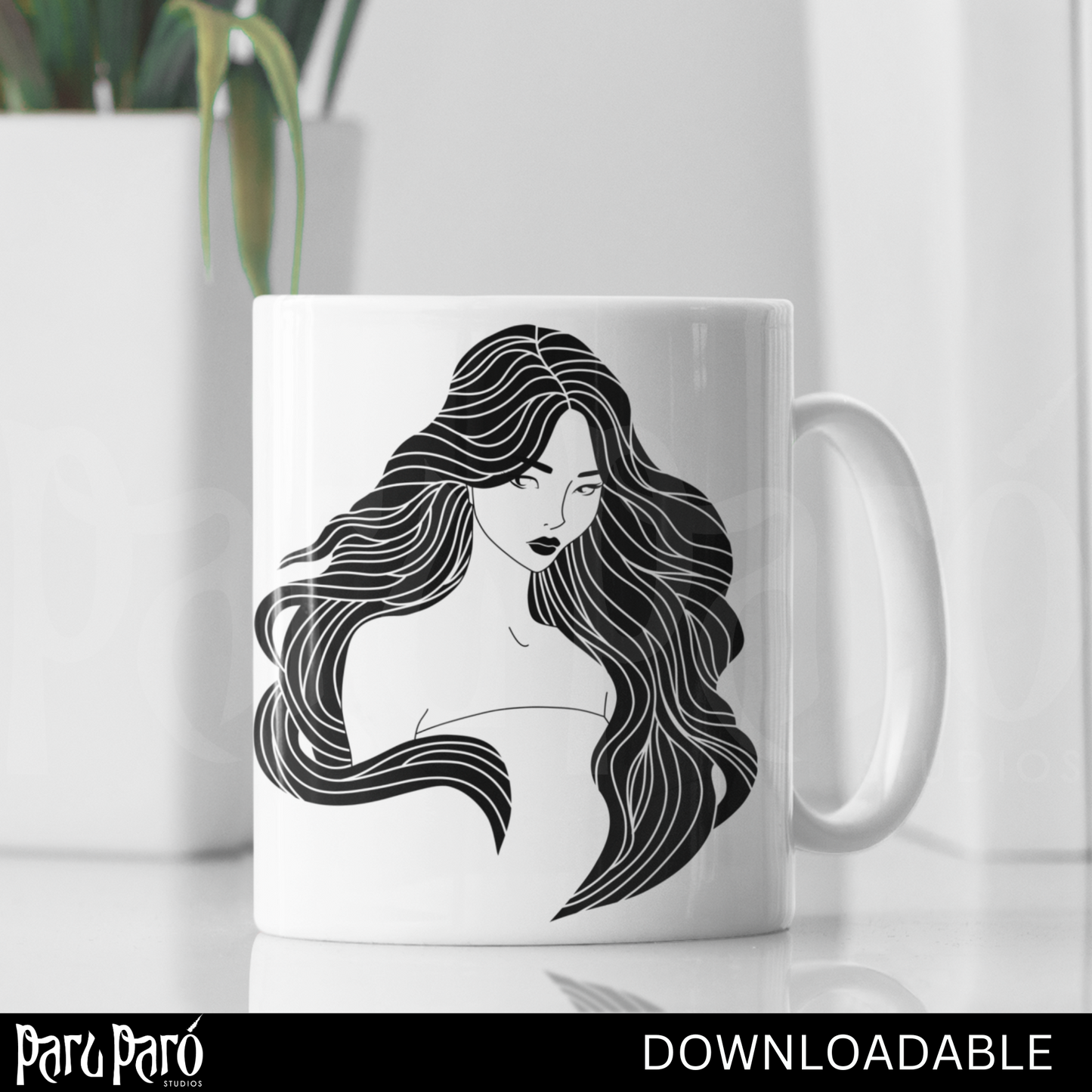 Long Flowy Hair Asian Beautiful Woman PNG Sublimation Digital Wall Art
