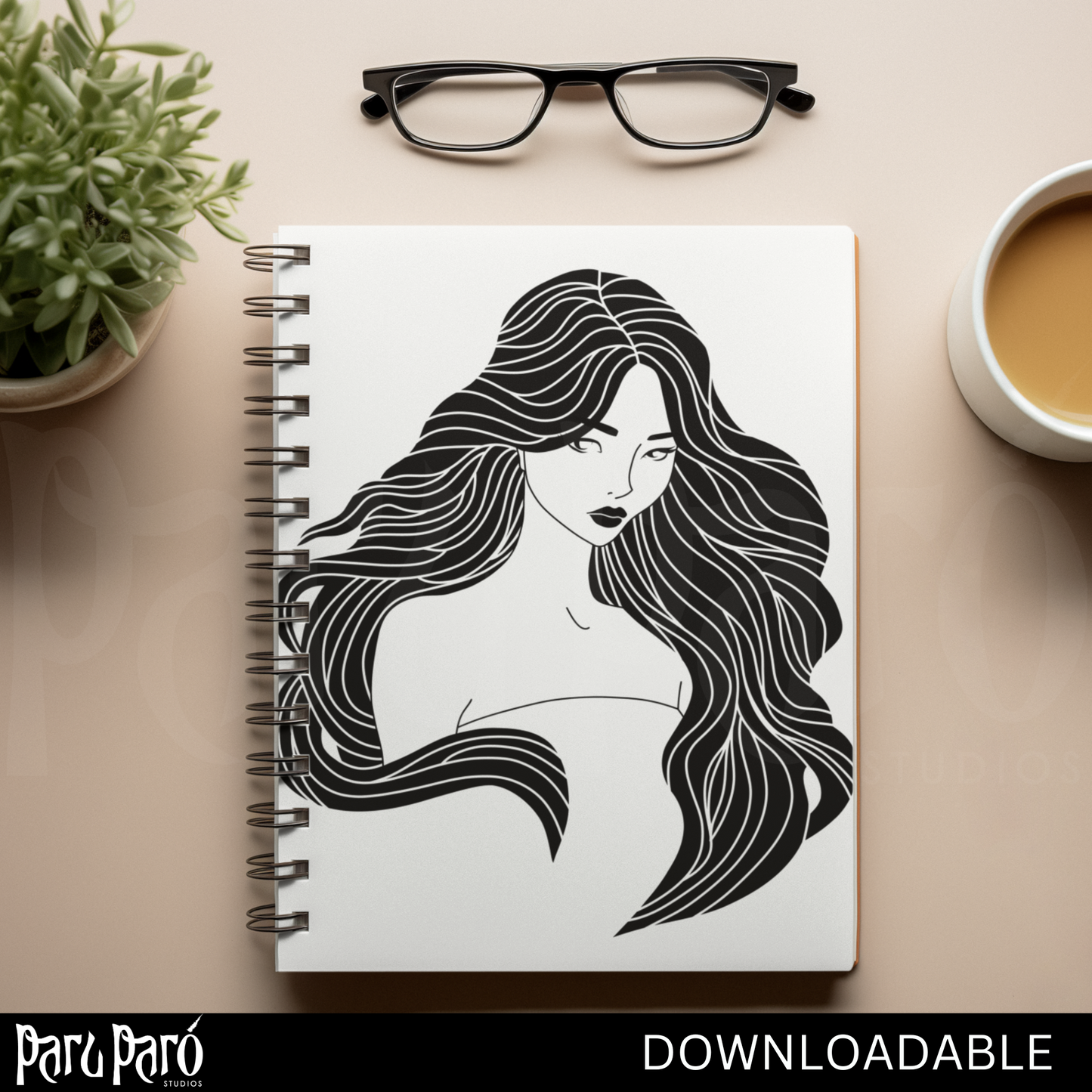 Long Flowy Hair Asian Beautiful Woman PNG Sublimation Digital Wall Art