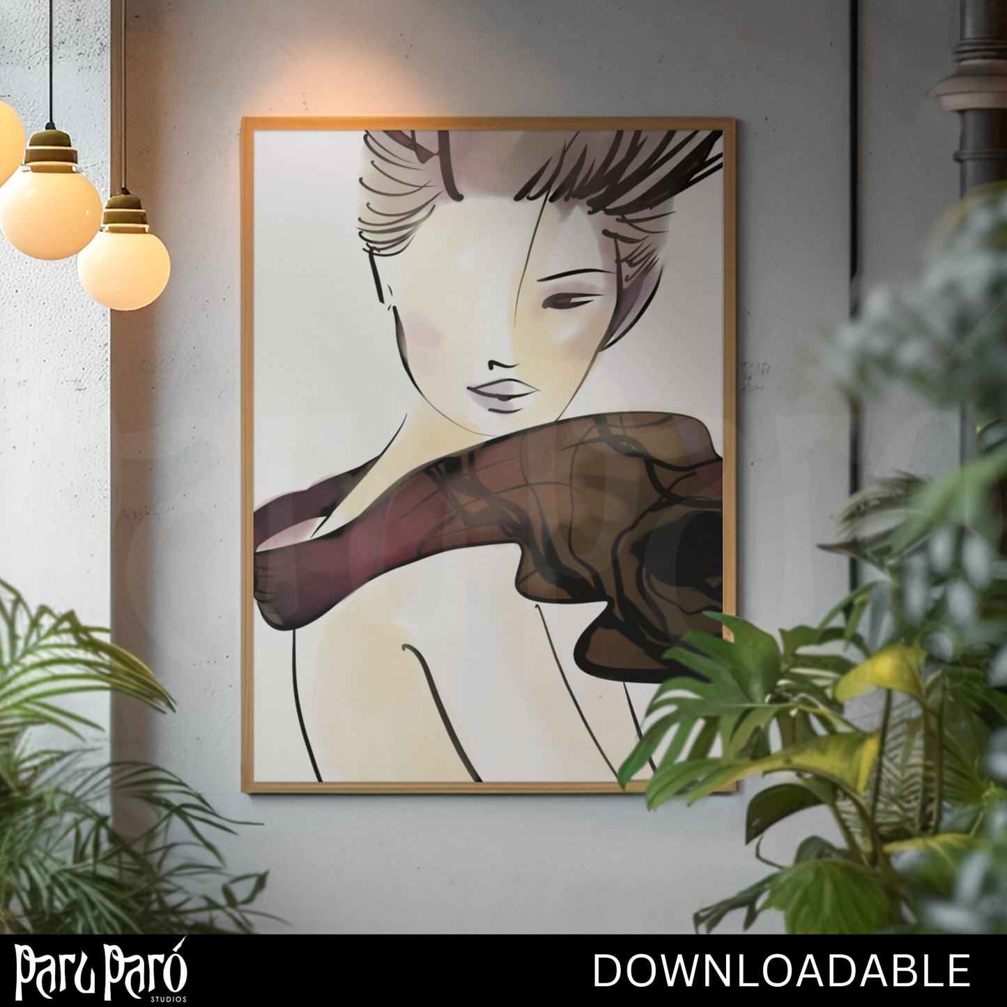 Modern Abstract Scarf Woman PNG Sublimation Digital Wall Art