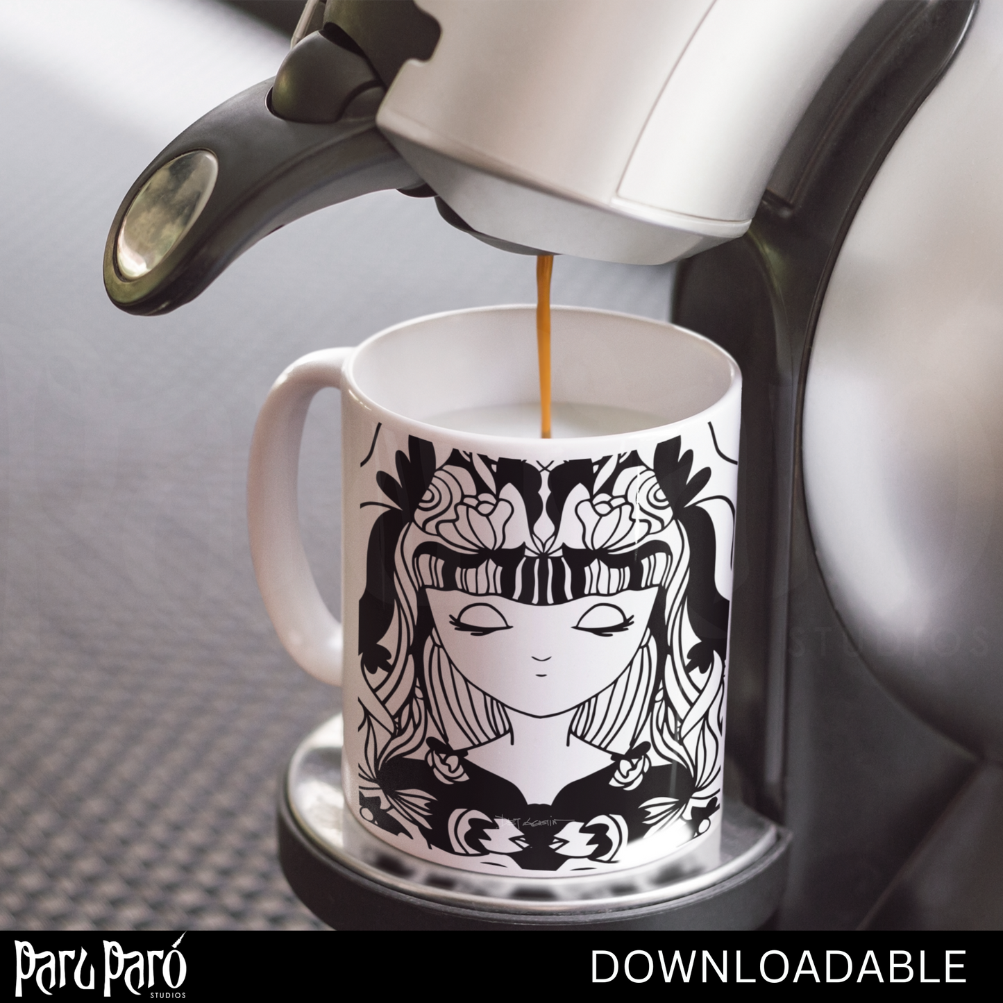 Mystical Young Celestial Lady Black and White PNG Sublimation Digital Wall Art