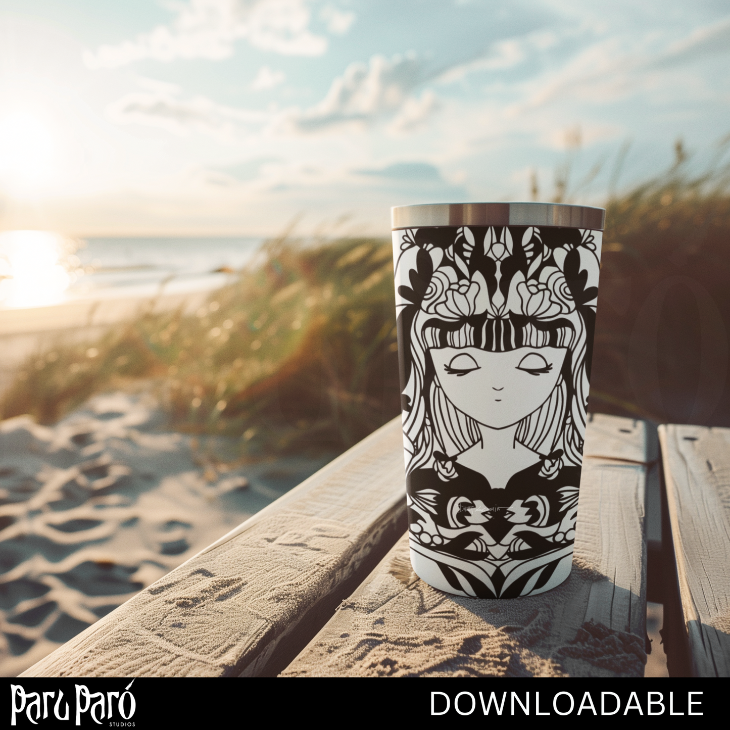 Mystical Young Celestial Lady Black and White PNG Sublimation Digital Wall Art