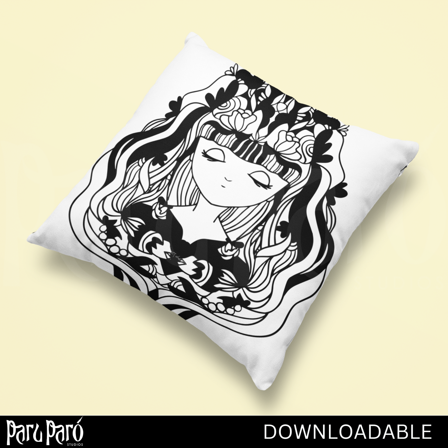 Mystical Young Celestial Lady Black and White PNG Sublimation Digital Wall Art
