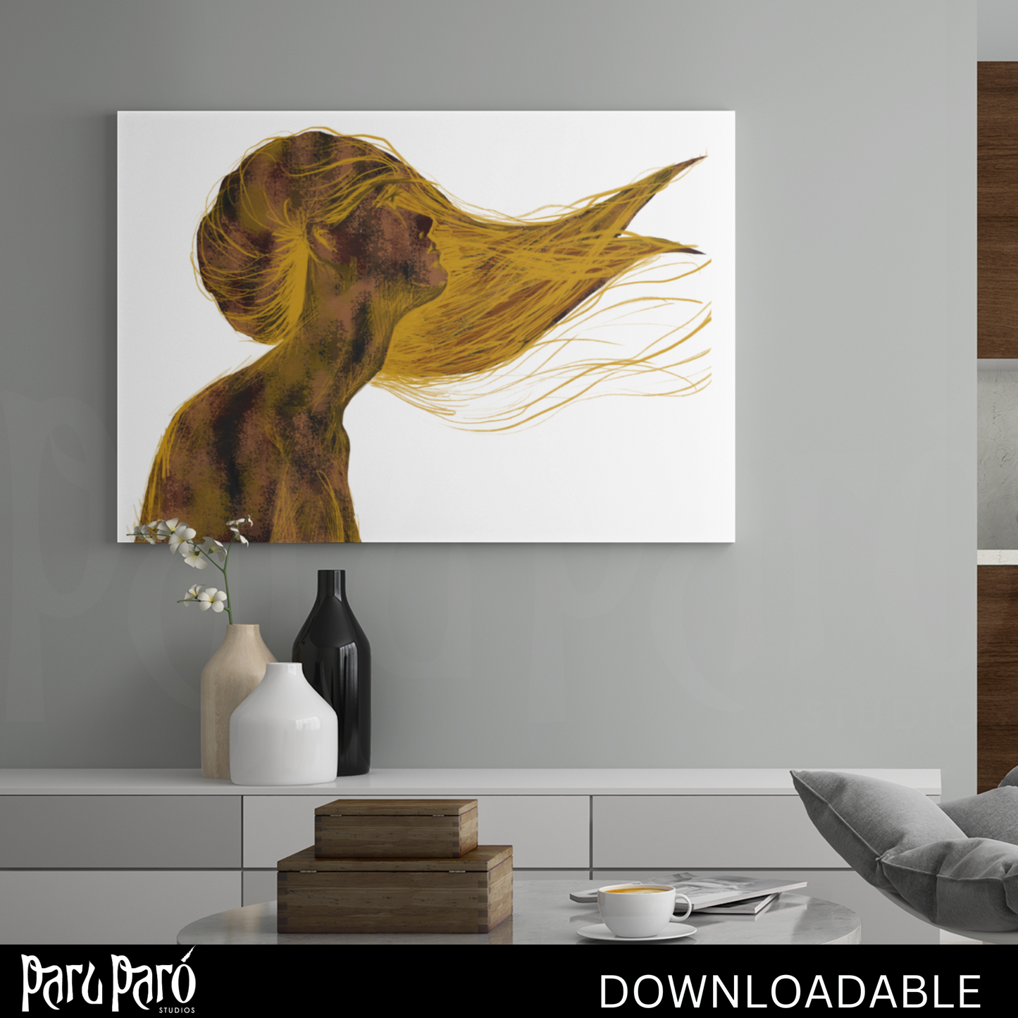 Sensual Abstract Blonde Woman Portrait PNG Sublimation Digital Wall Art