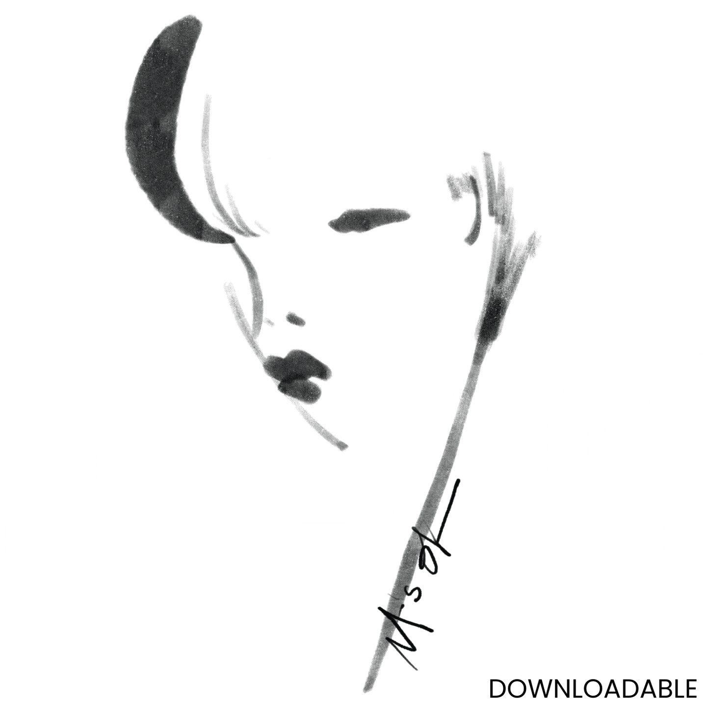 Abstract Woman Face Sketch PNG Sublimation Digital Wall Art