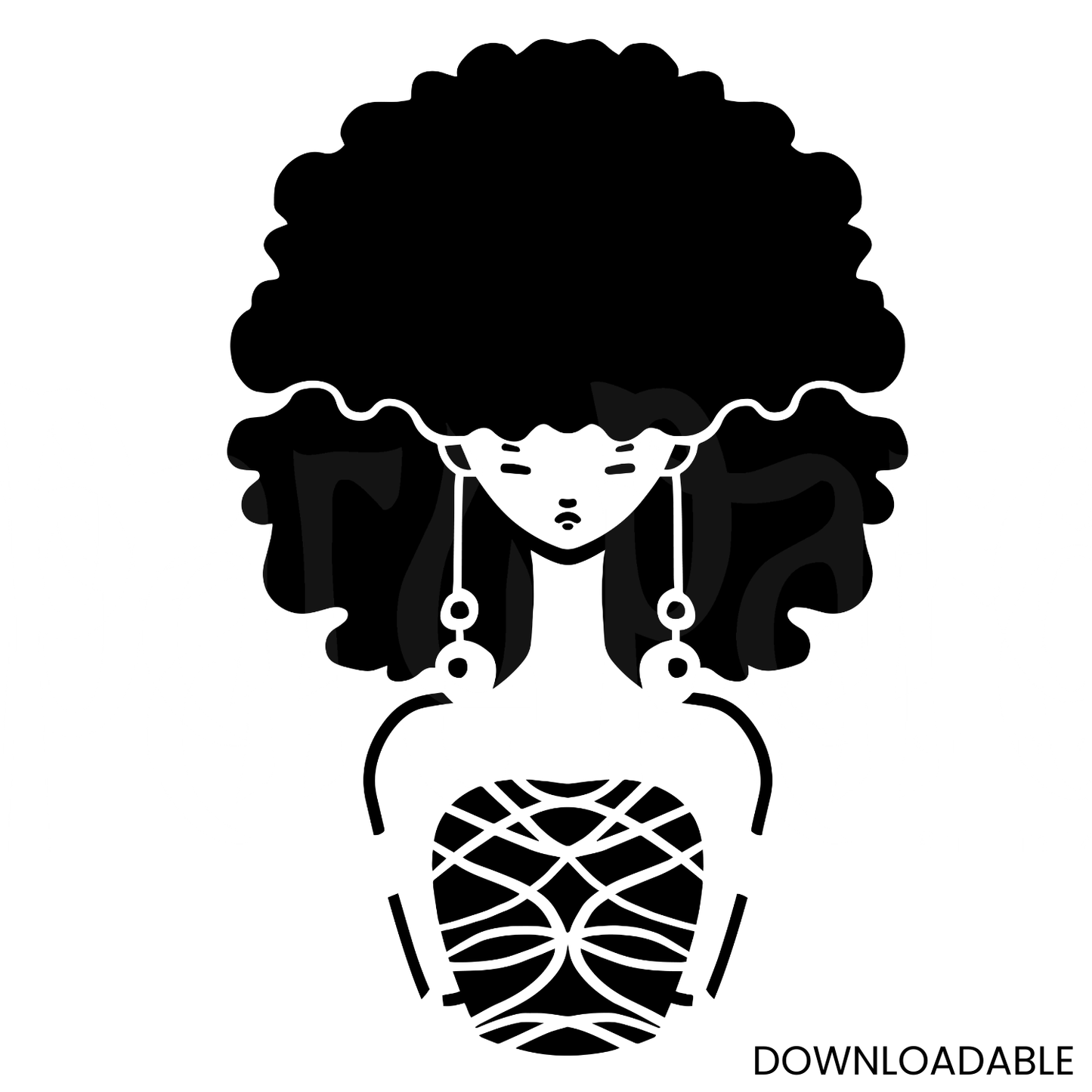 Black Curly Hair Woman Cricut Silhouette PNG Sublimation Digital Wall Art