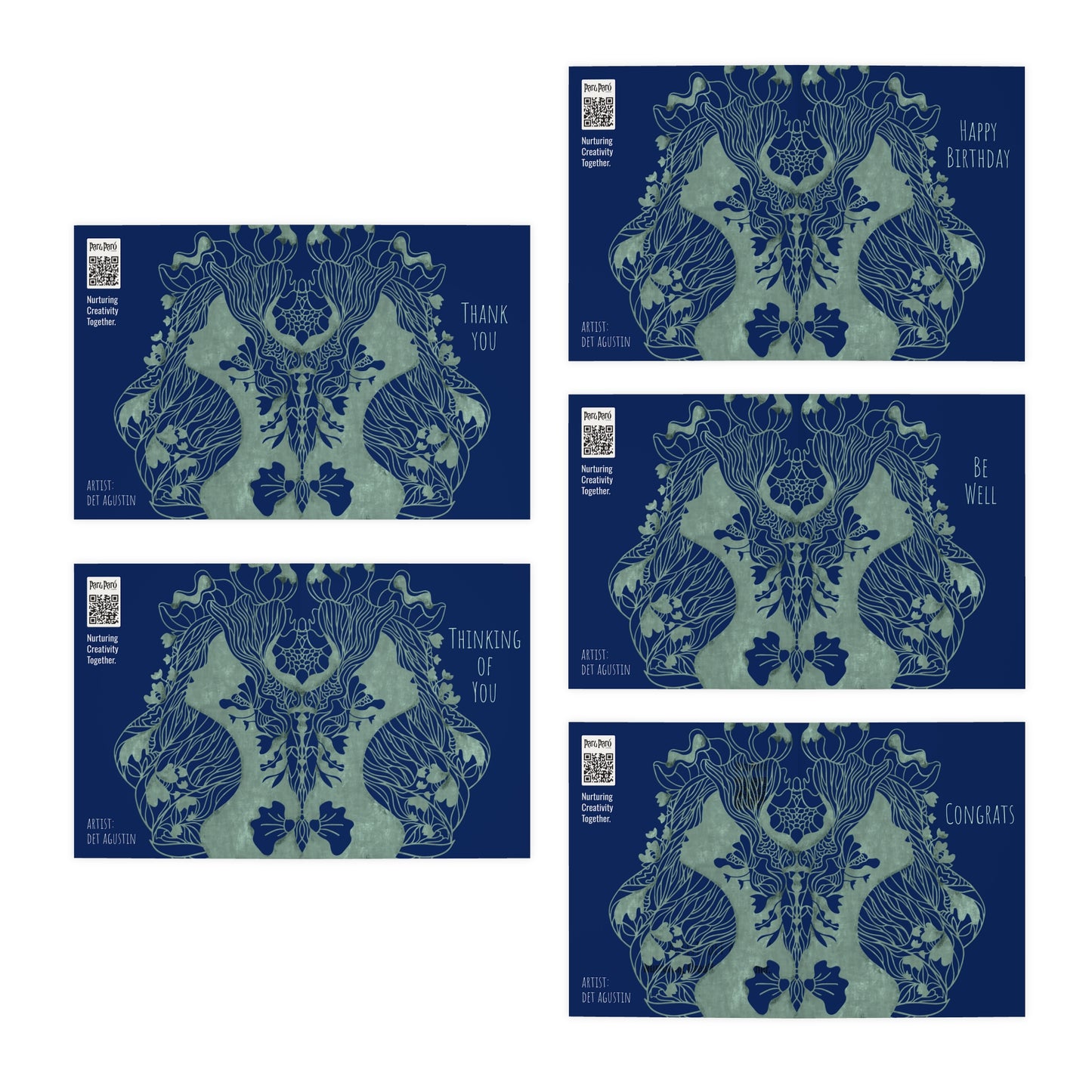 Zentangle Reef Woman Greeting Cards (5-Pack) - Thinking of You - Birthday - Congrats - Thank You - Be Well