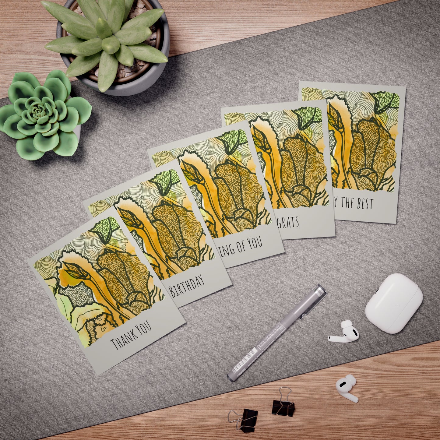 Intuitive Zentangle Line Art Greeting Cards (5-Pack)