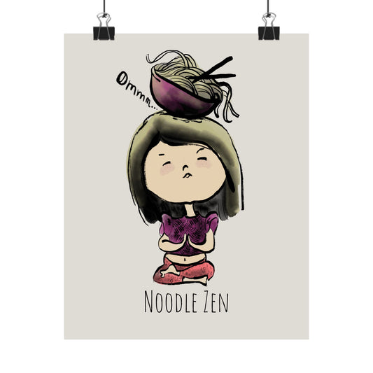 Meditating Girl with Noodle Bowl - Matte Vertical Poster