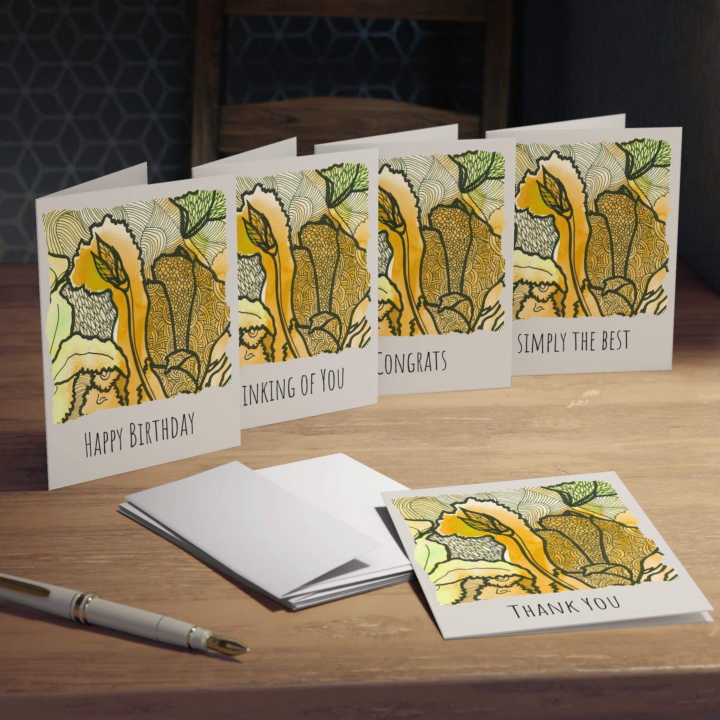 Intuitive Zentangle Line Art Greeting Cards (5-Pack)