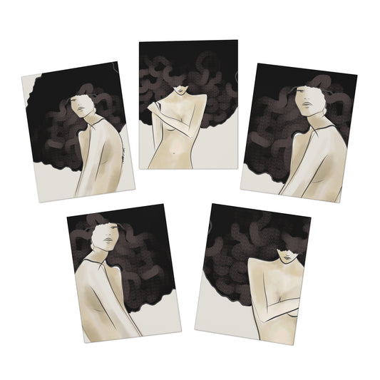 Greeting Card Set — Hand-Drawn Fashion Illustration of Two Women with Big Hair (5-Pack)