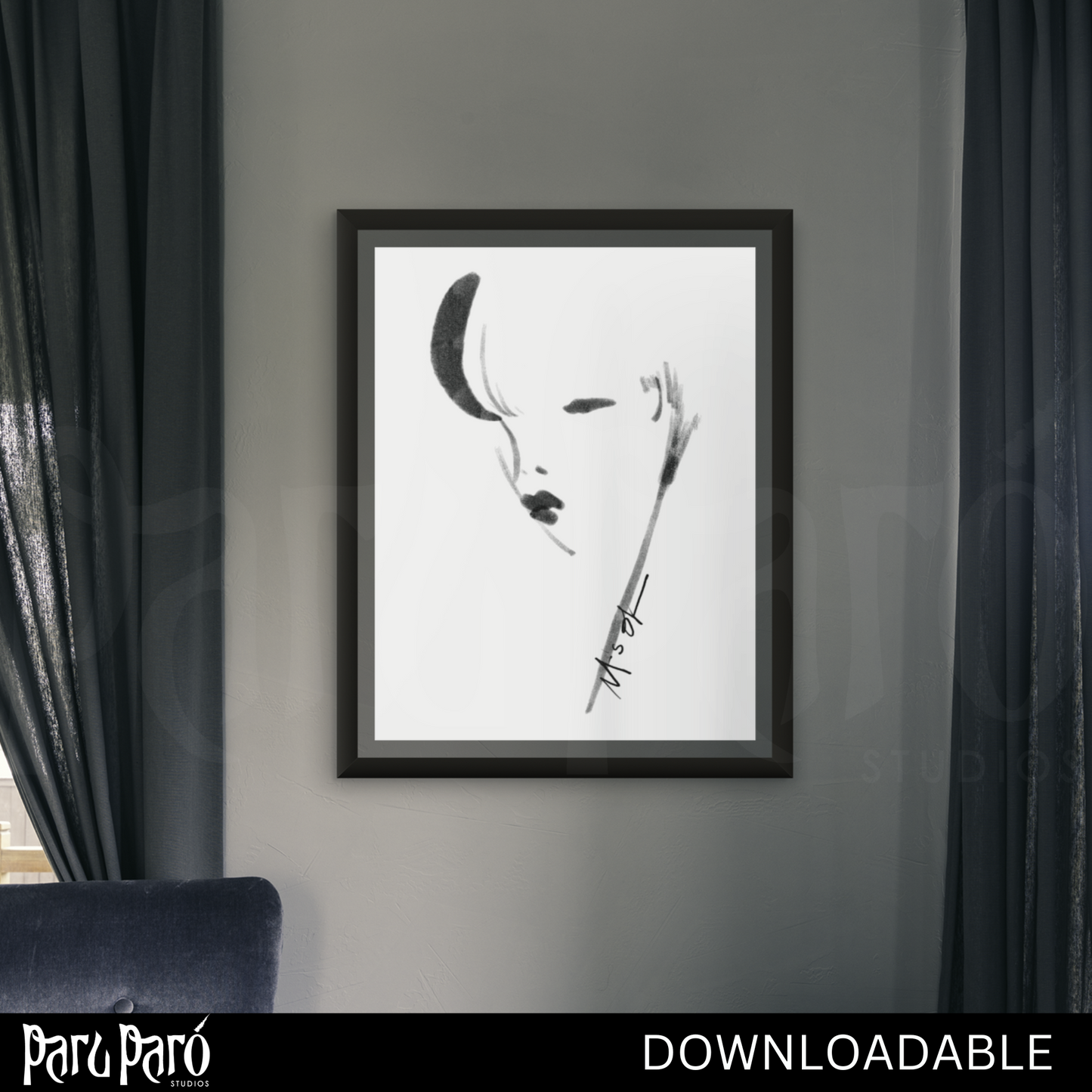 Abstract Woman Face Sketch PNG Sublimation Digital Wall Art