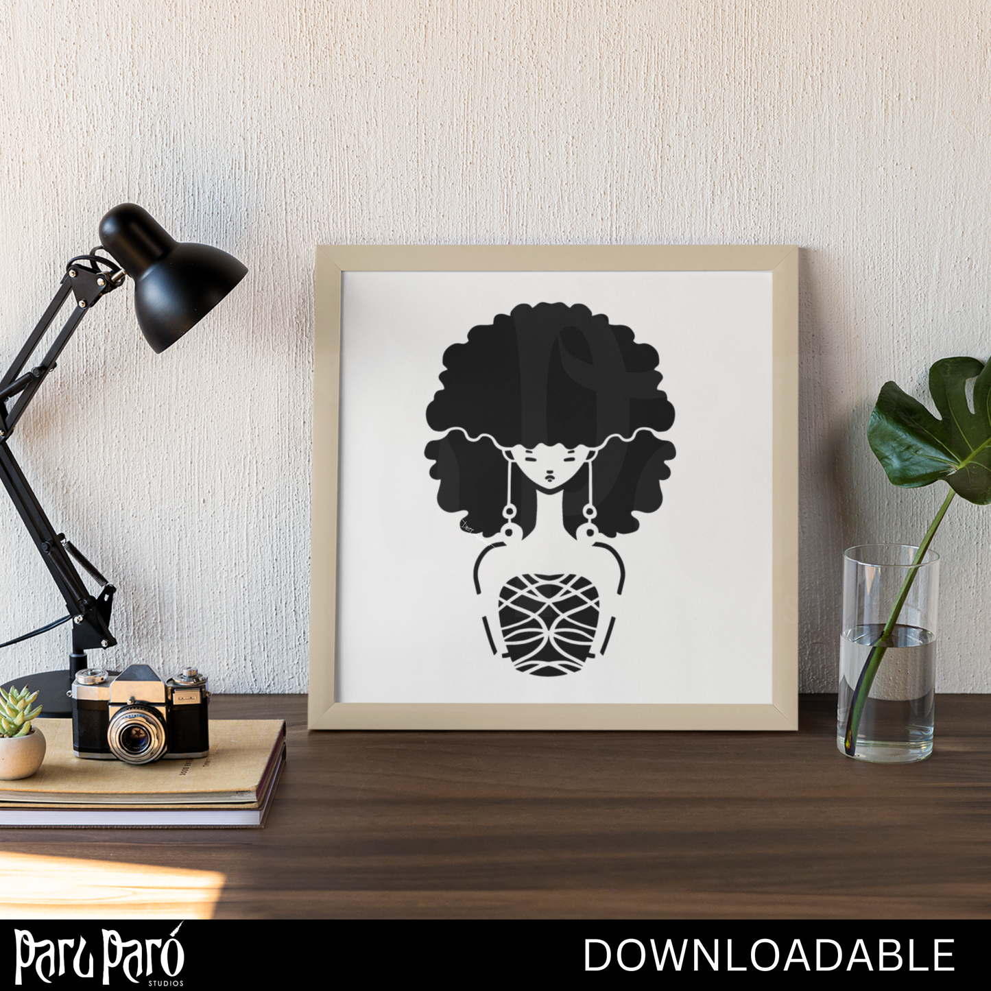 Black Curly Hair Woman Cricut Silhouette PNG Sublimation Digital Wall Art