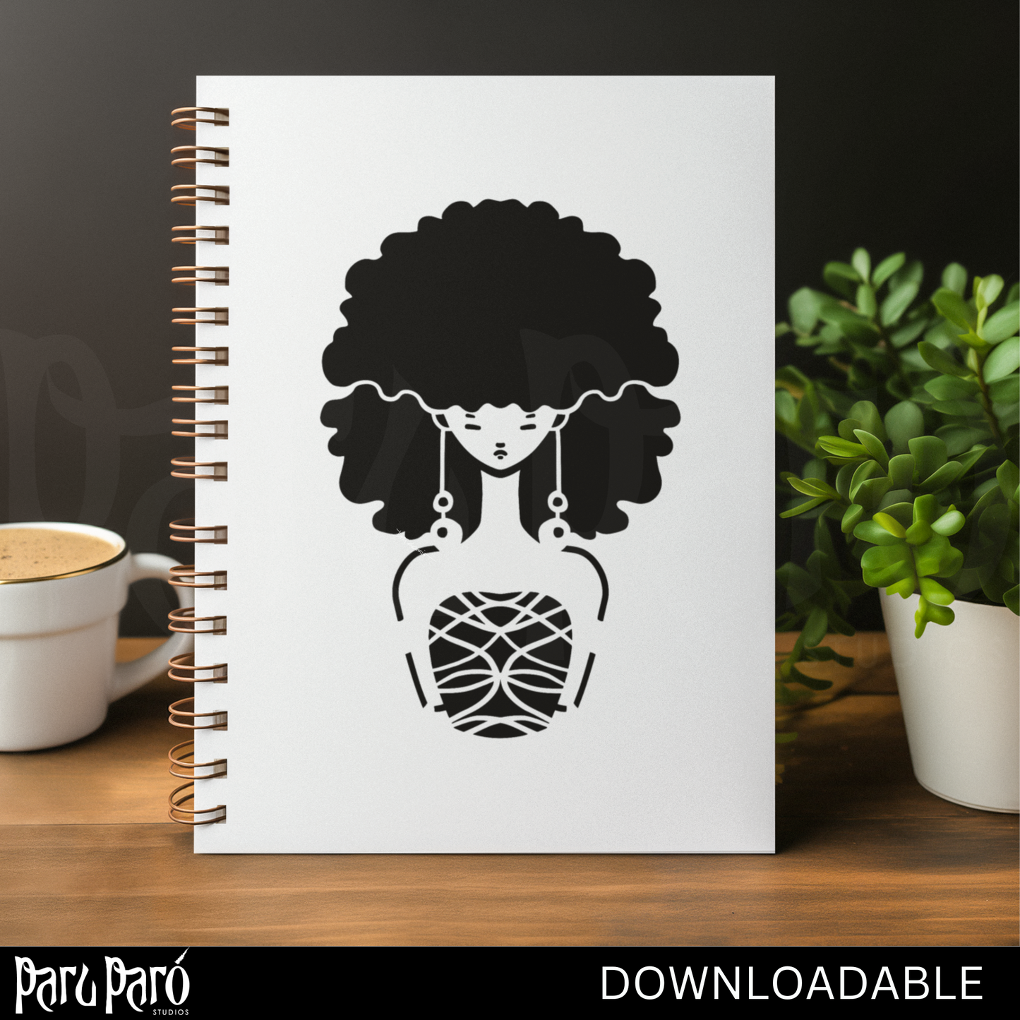 Black Curly Hair Woman Cricut Silhouette PNG Sublimation Digital Wall Art