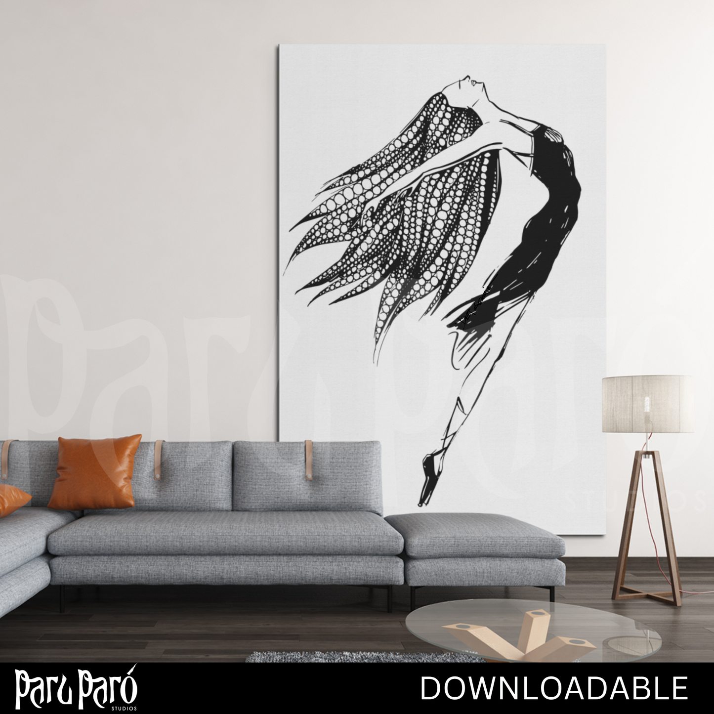 Black and White Female Ballerina PNG Sublimation Digital Wall Art