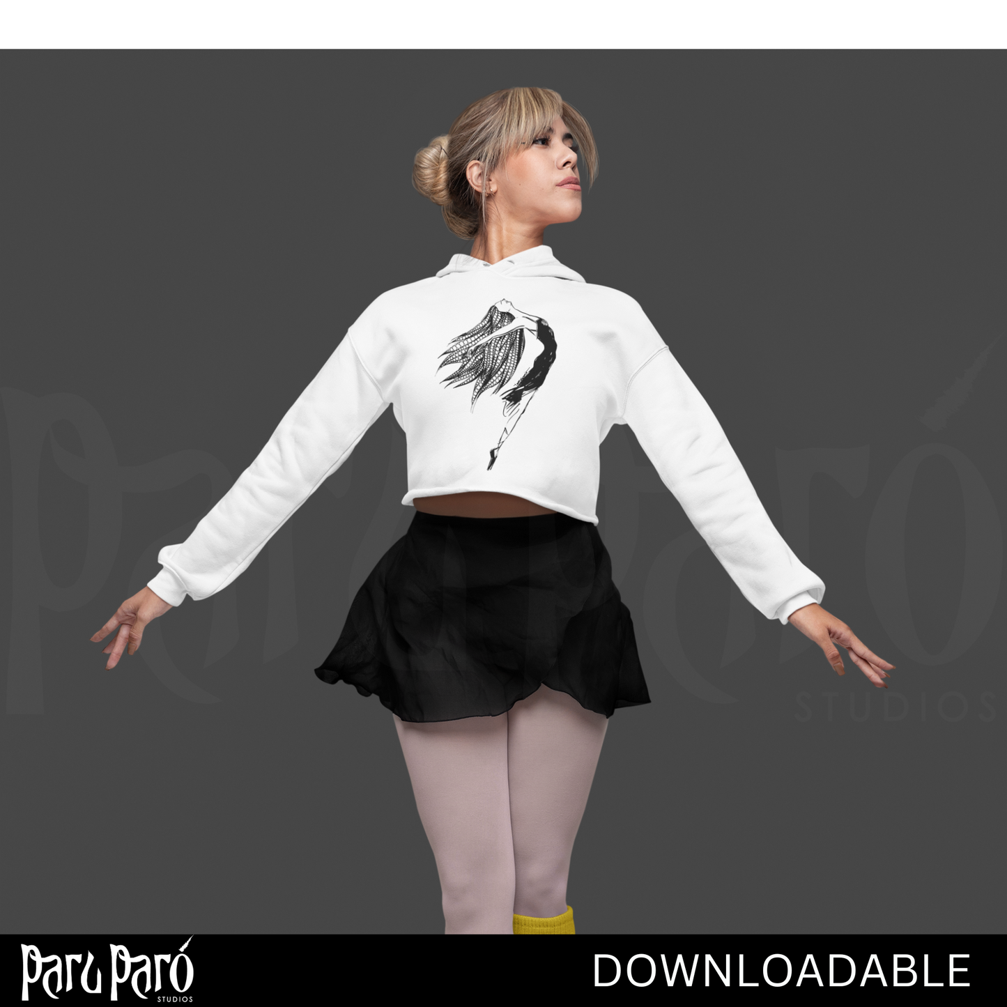 Black and White Female Ballerina PNG Sublimation Digital Wall Art