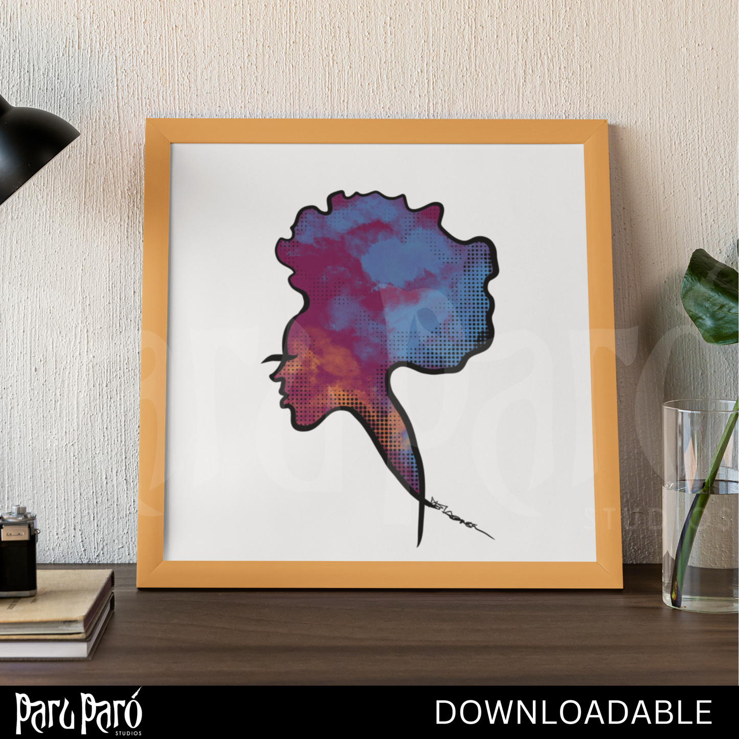 Colorful African Woman Side Profile Face Sublimation PNG Digital Wall Art