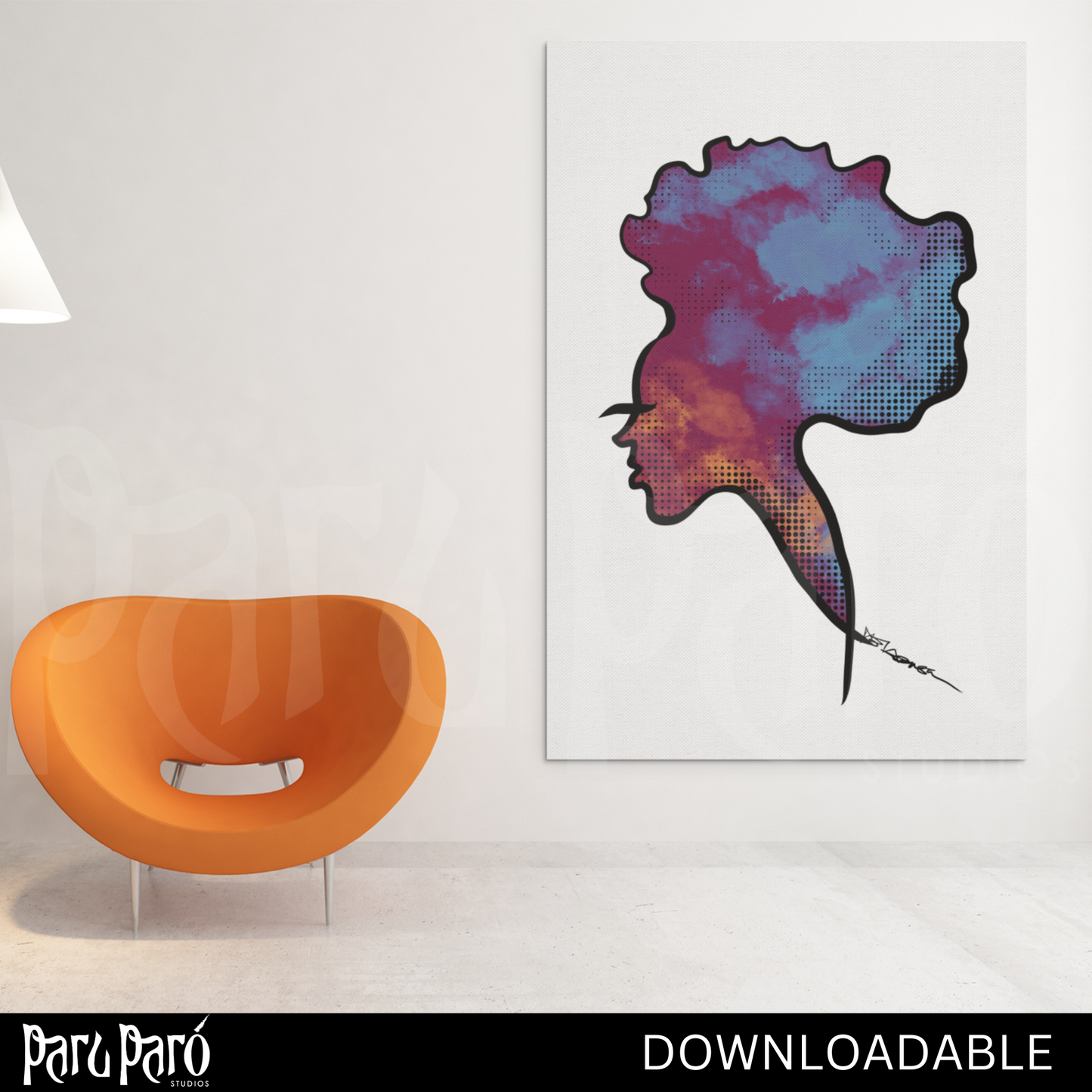 Colorful African Woman Side Profile Face Sublimation PNG Digital Wall Art