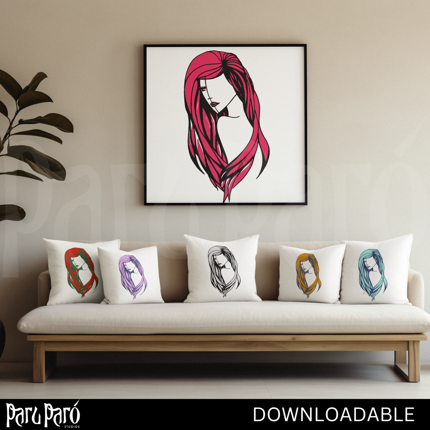 Colorful Woman Hair Salon PNG Sublimation Digital Wall Art