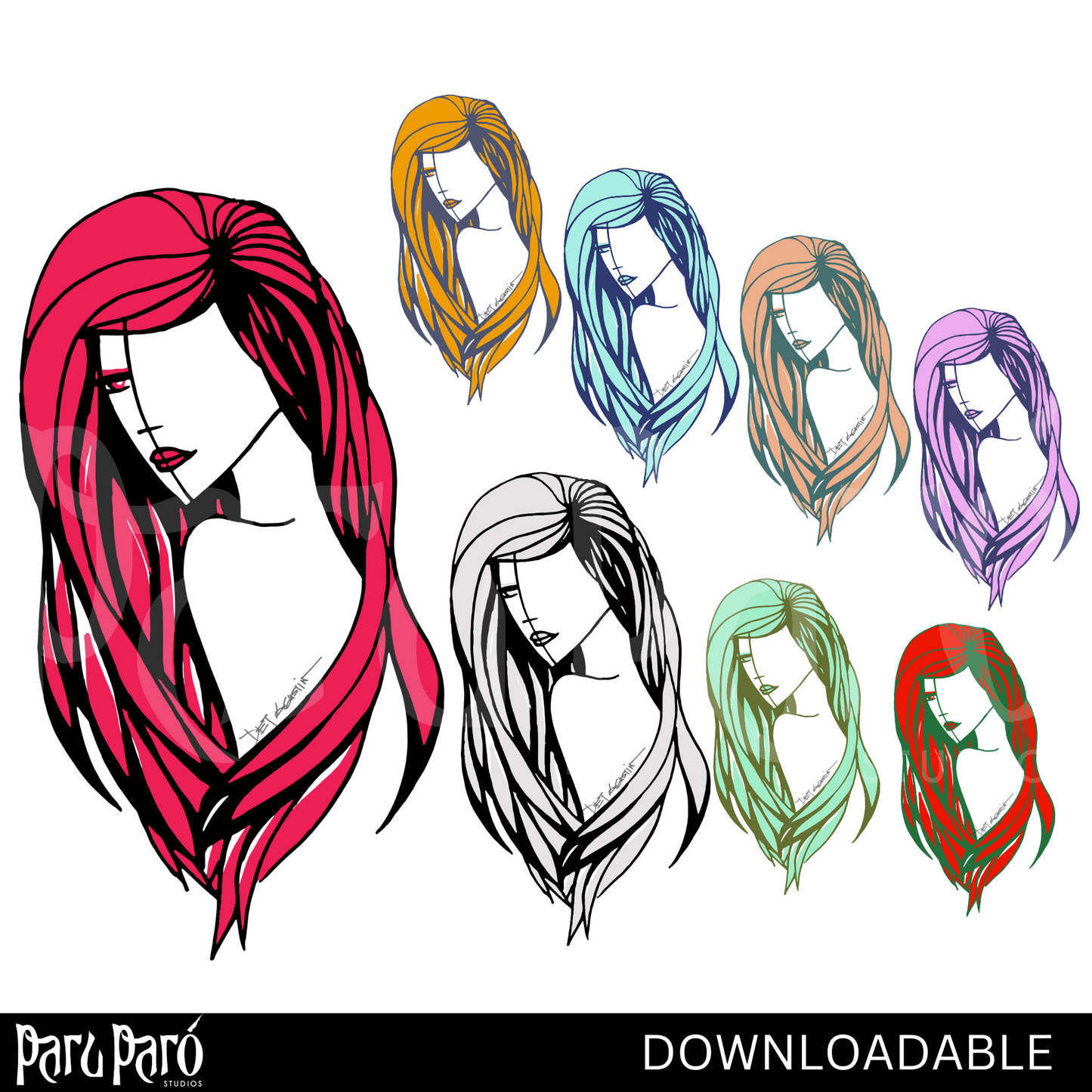 Colorful Woman Hair Salon PNG Sublimation Digital Wall Art