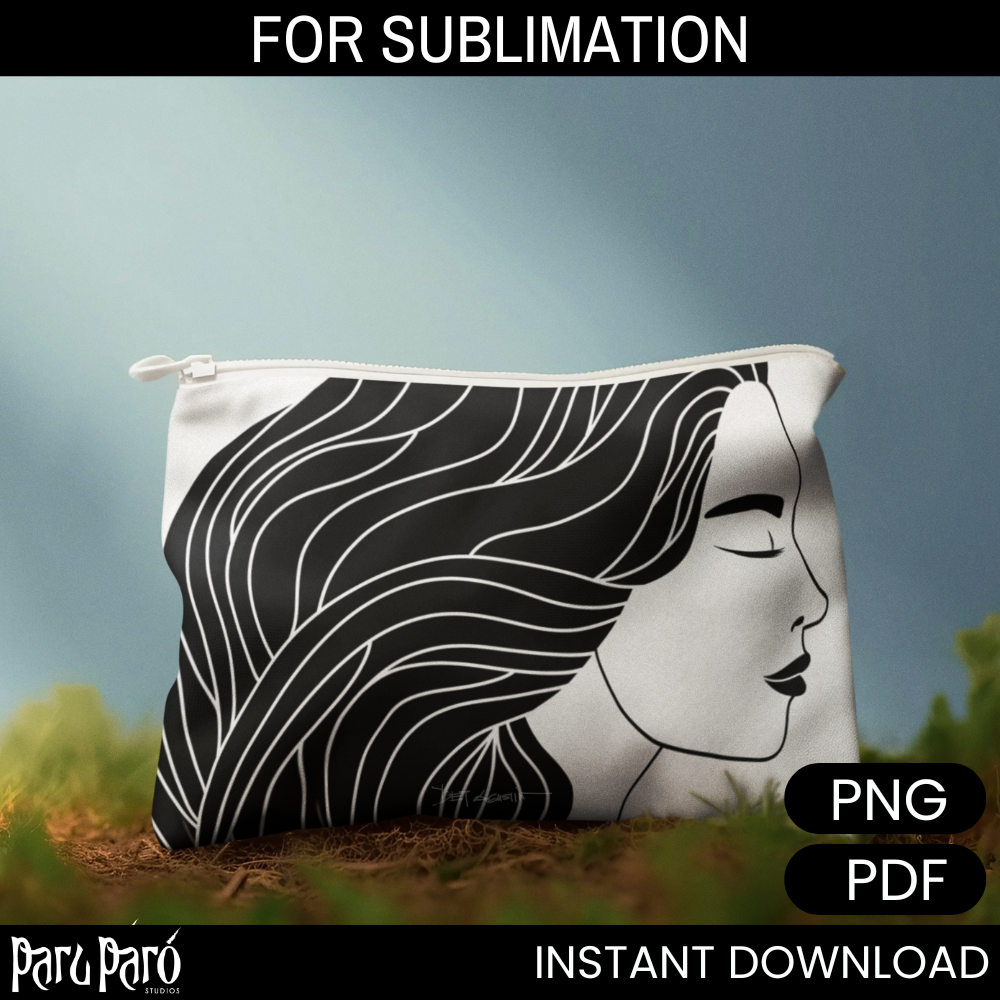 Side Face Abstract Beautiful Asian Woman PNG Sublimation Digital Wall Art