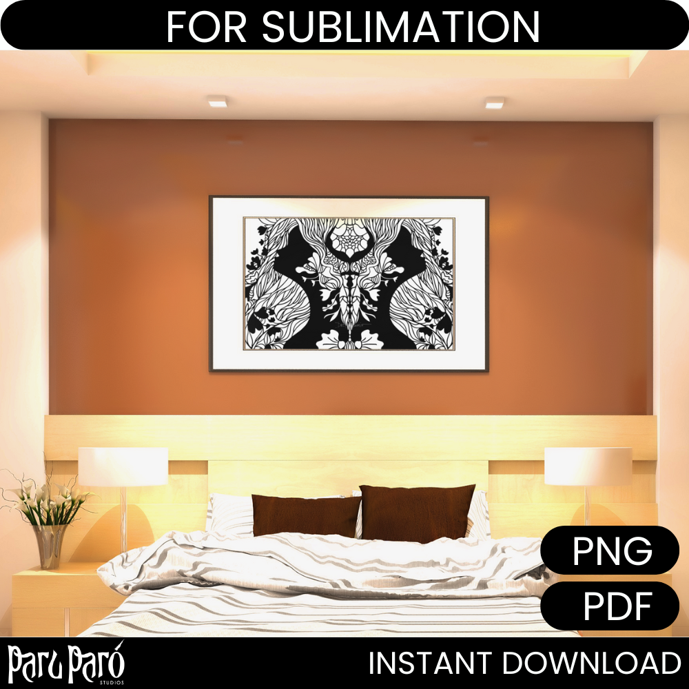 Two Face Surreal Optical Silhouette Mirrored Woman PNG Sublimation Digital Wall Art