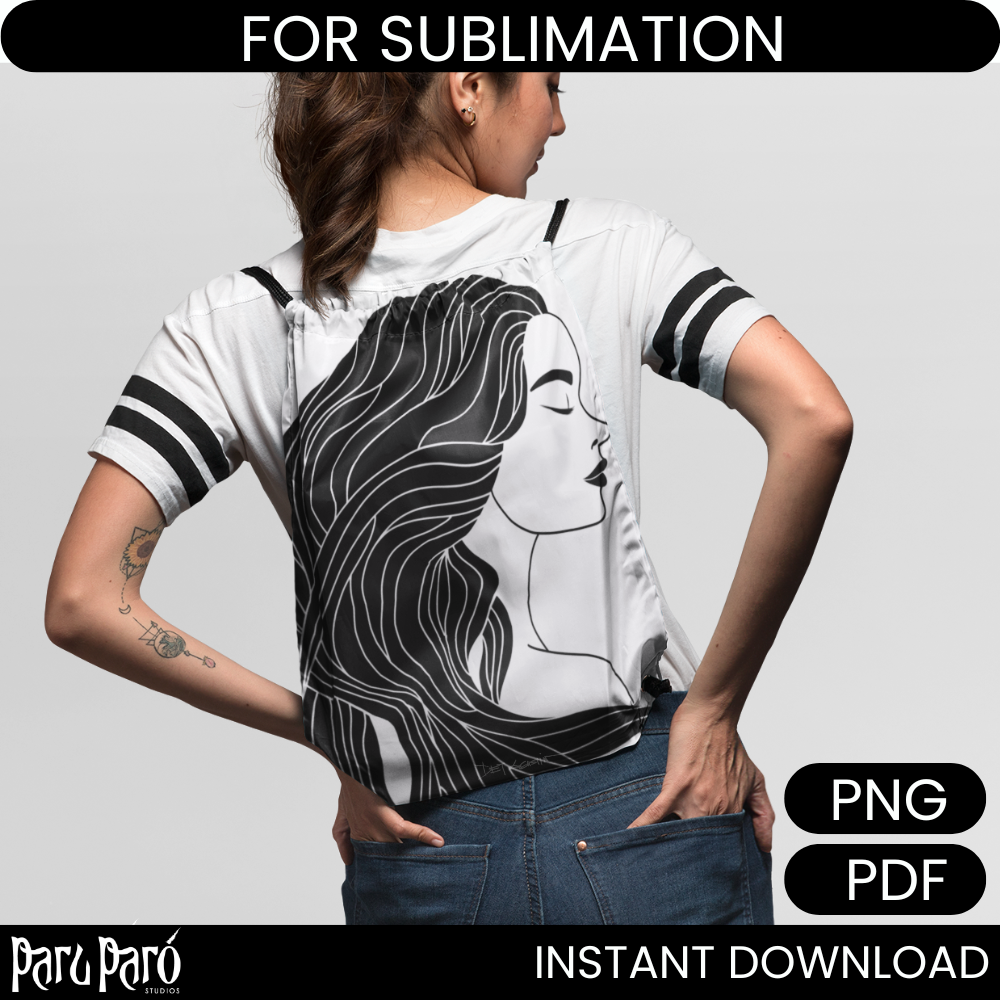 Side Face Abstract Beautiful Asian Woman PNG Sublimation Digital Wall Art