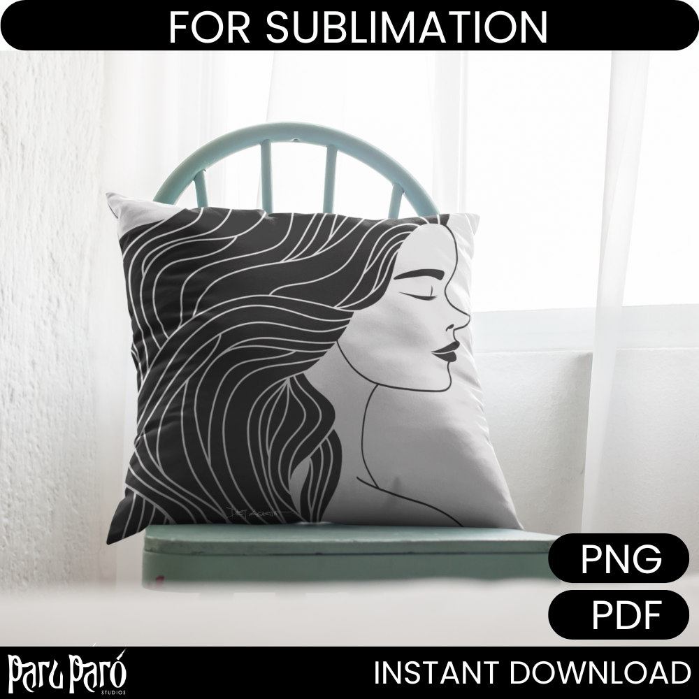 Side Face Abstract Beautiful Asian Woman PNG Sublimation Digital Wall Art