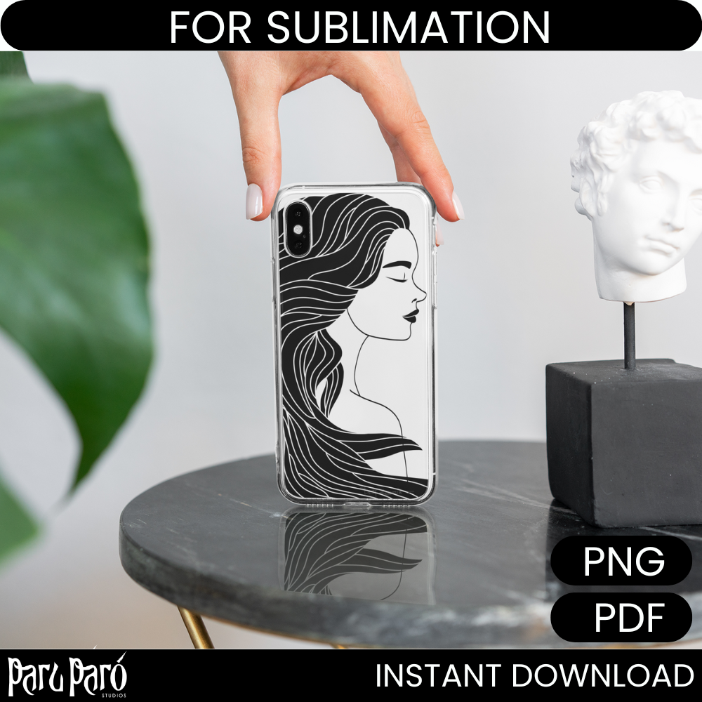 Side Face Abstract Beautiful Asian Woman PNG Sublimation Digital Wall Art