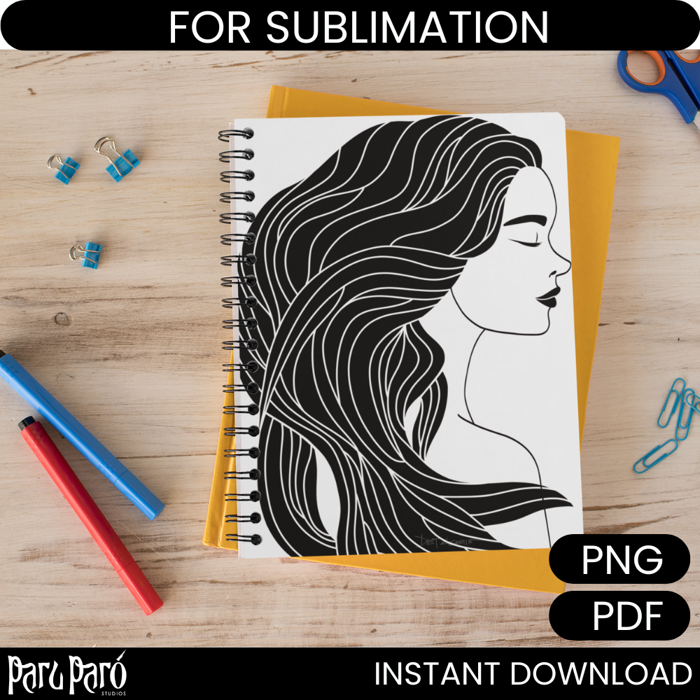 Side Face Abstract Beautiful Asian Woman PNG Sublimation Digital Wall Art